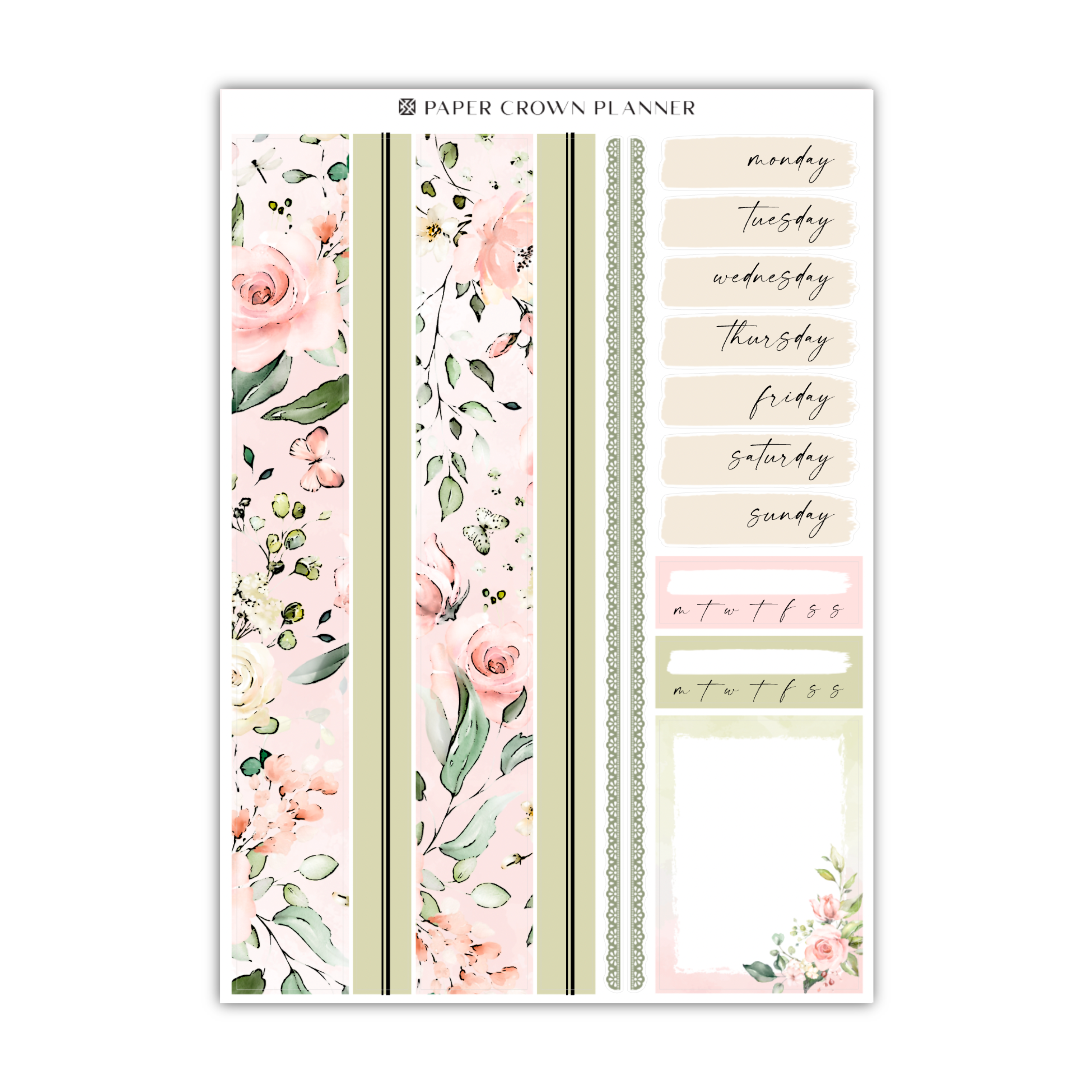 a pink and green floral planner sticker sheet