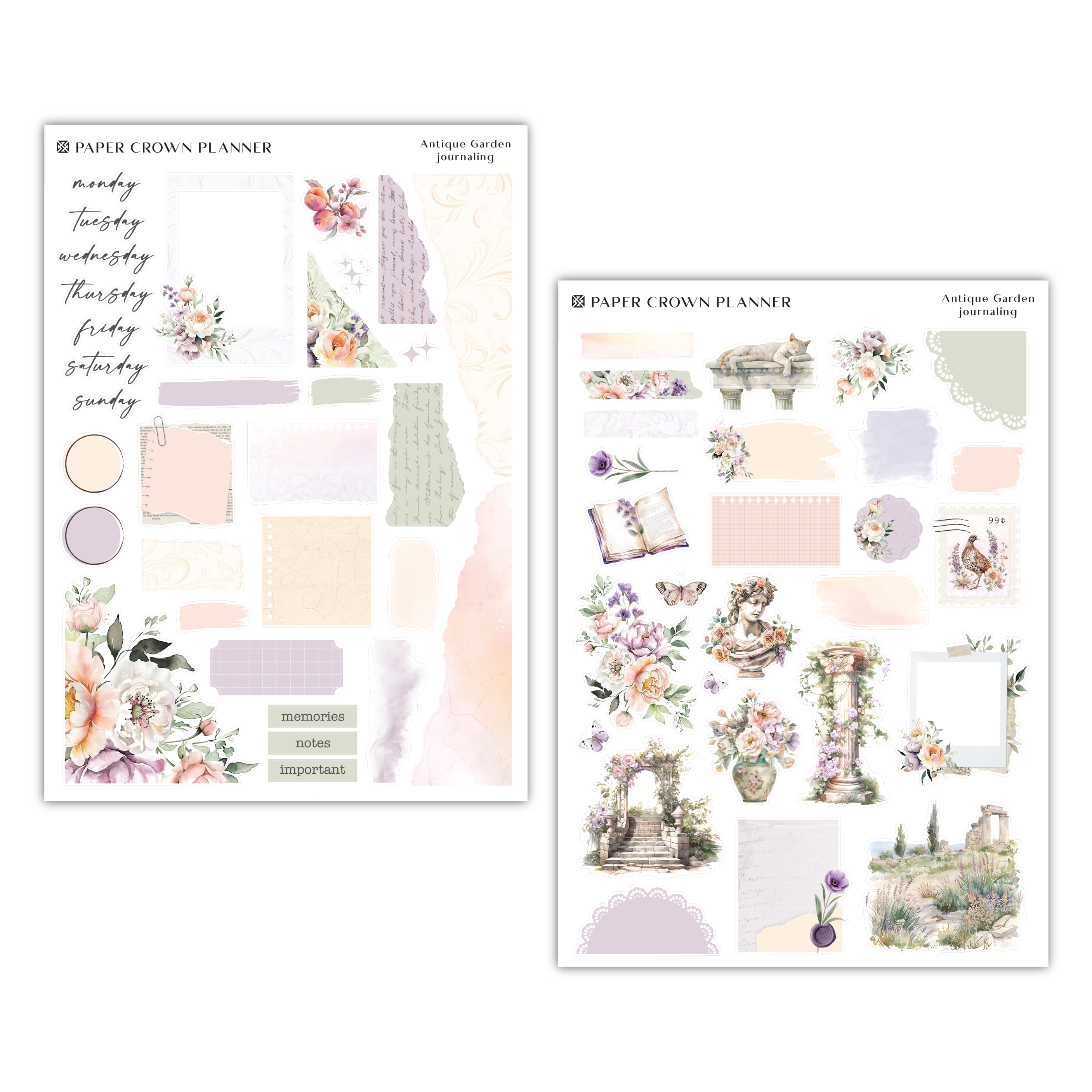 two pages of paper with flowers on them