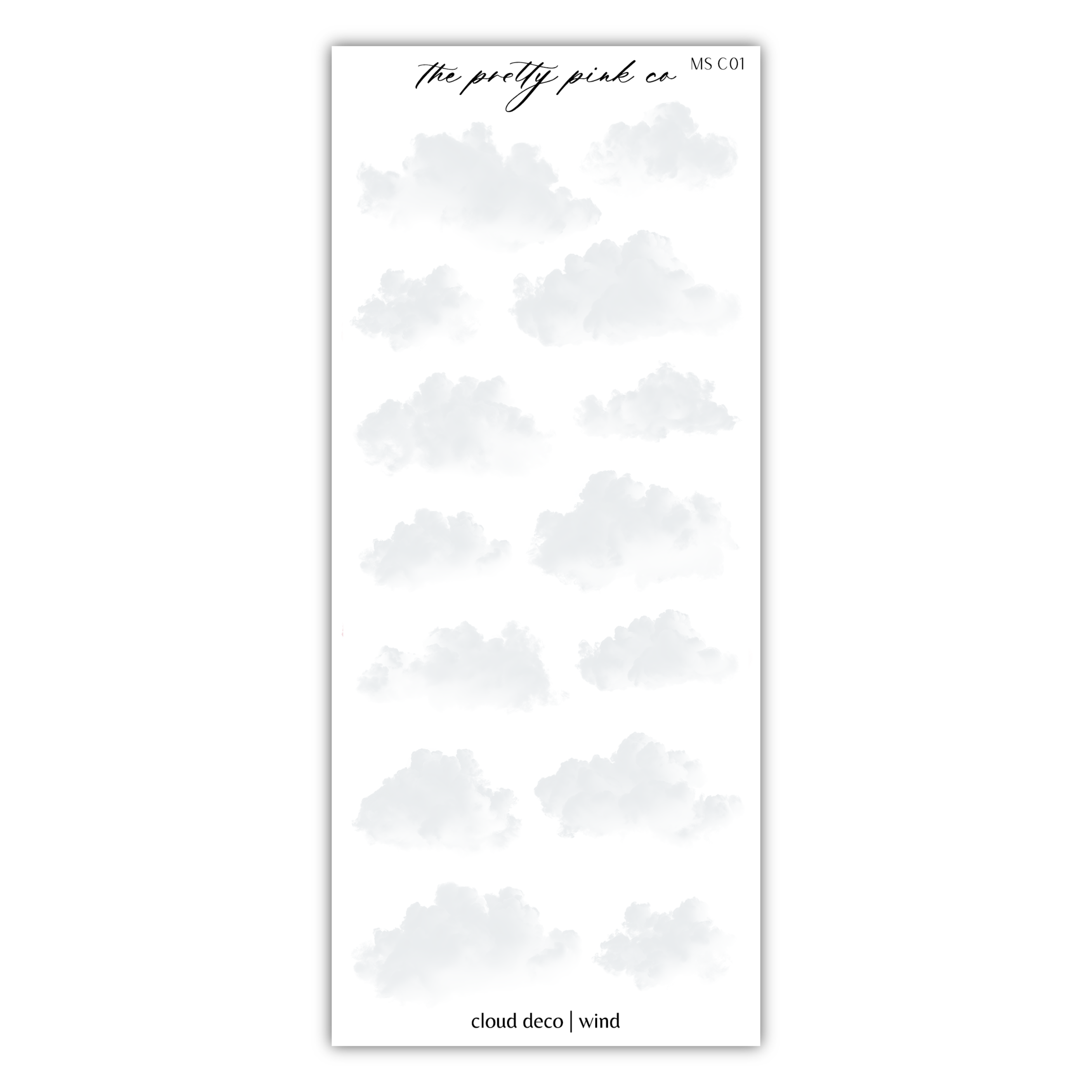 a white sticker with clouds on it
