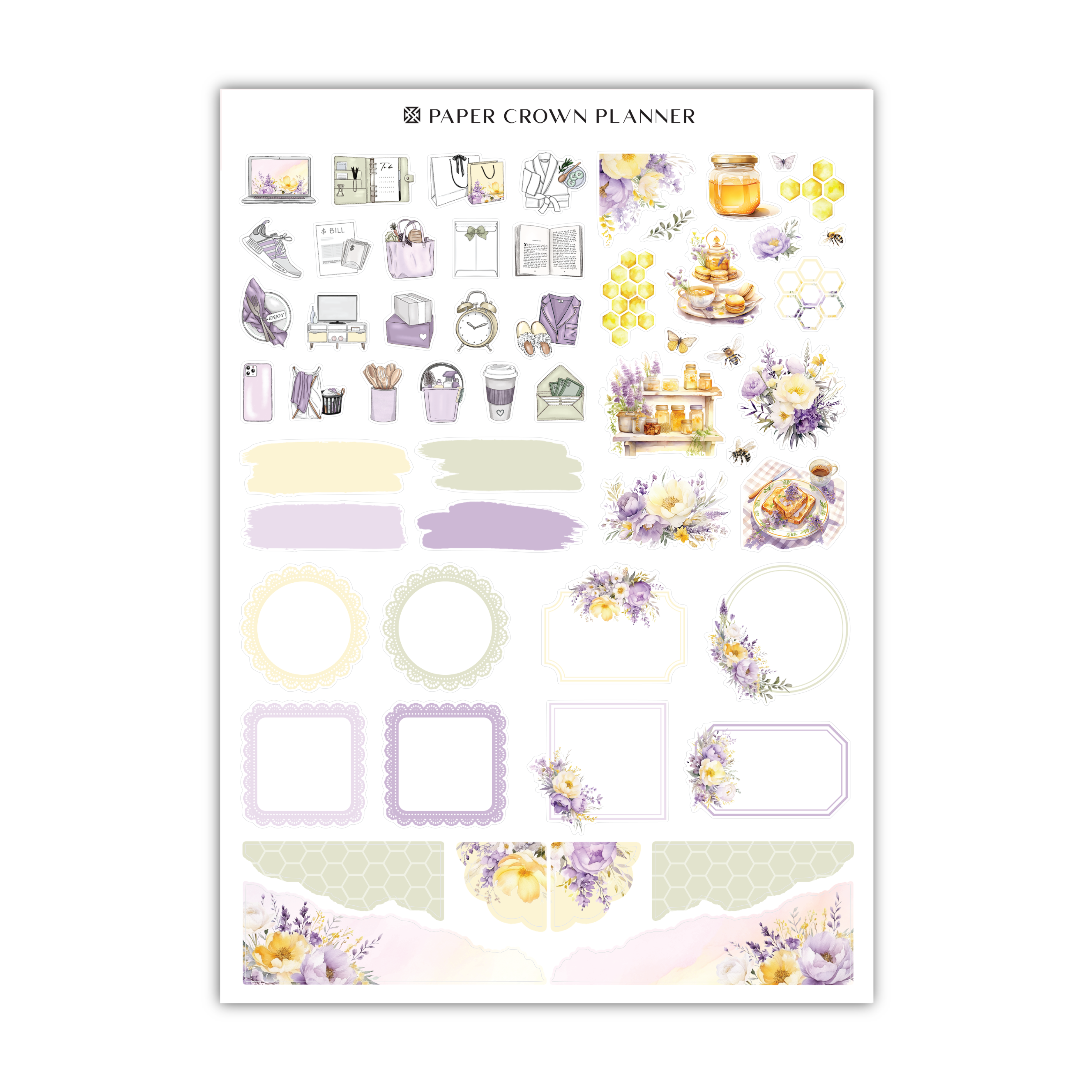 a sheet of stickers with flowers and pictures