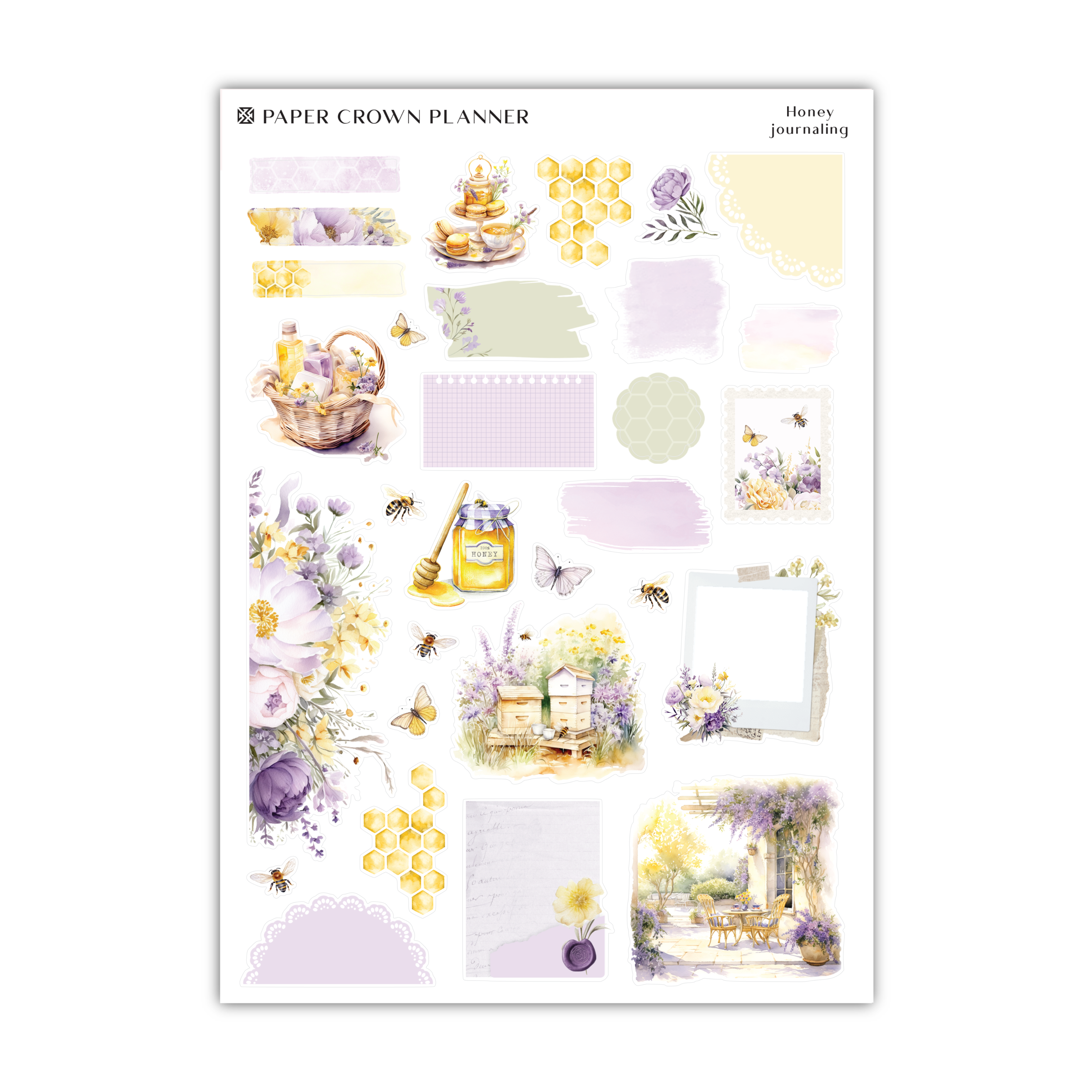 a sheet of paper with flowers and pictures on it