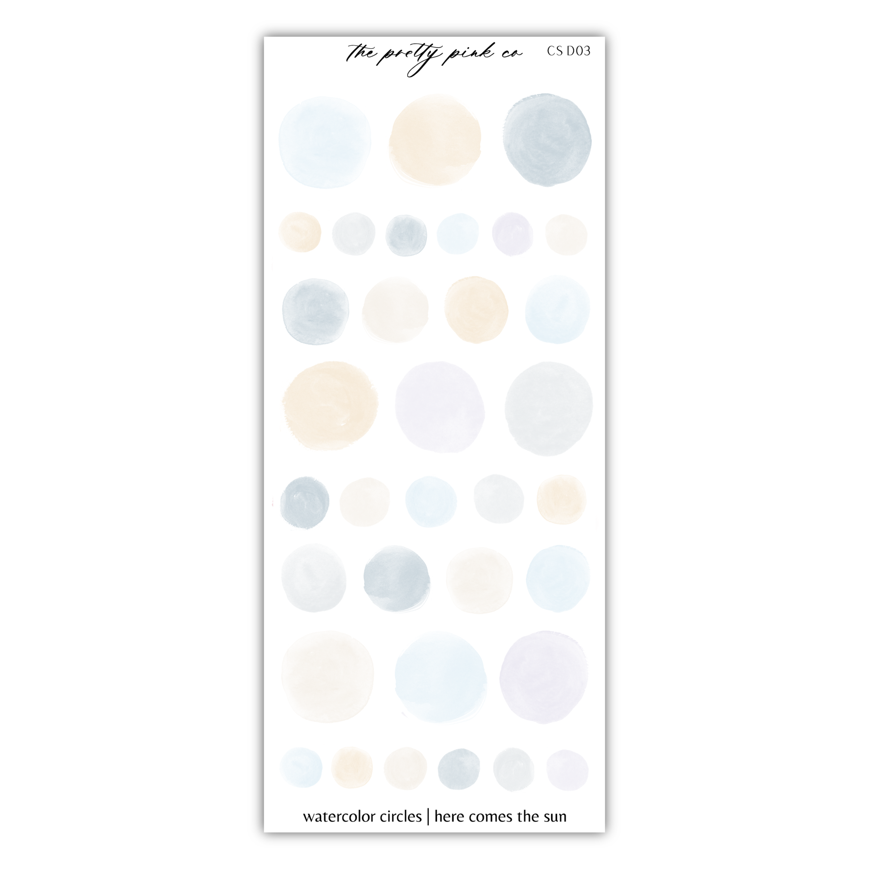 a white and blue sticker with circles on it