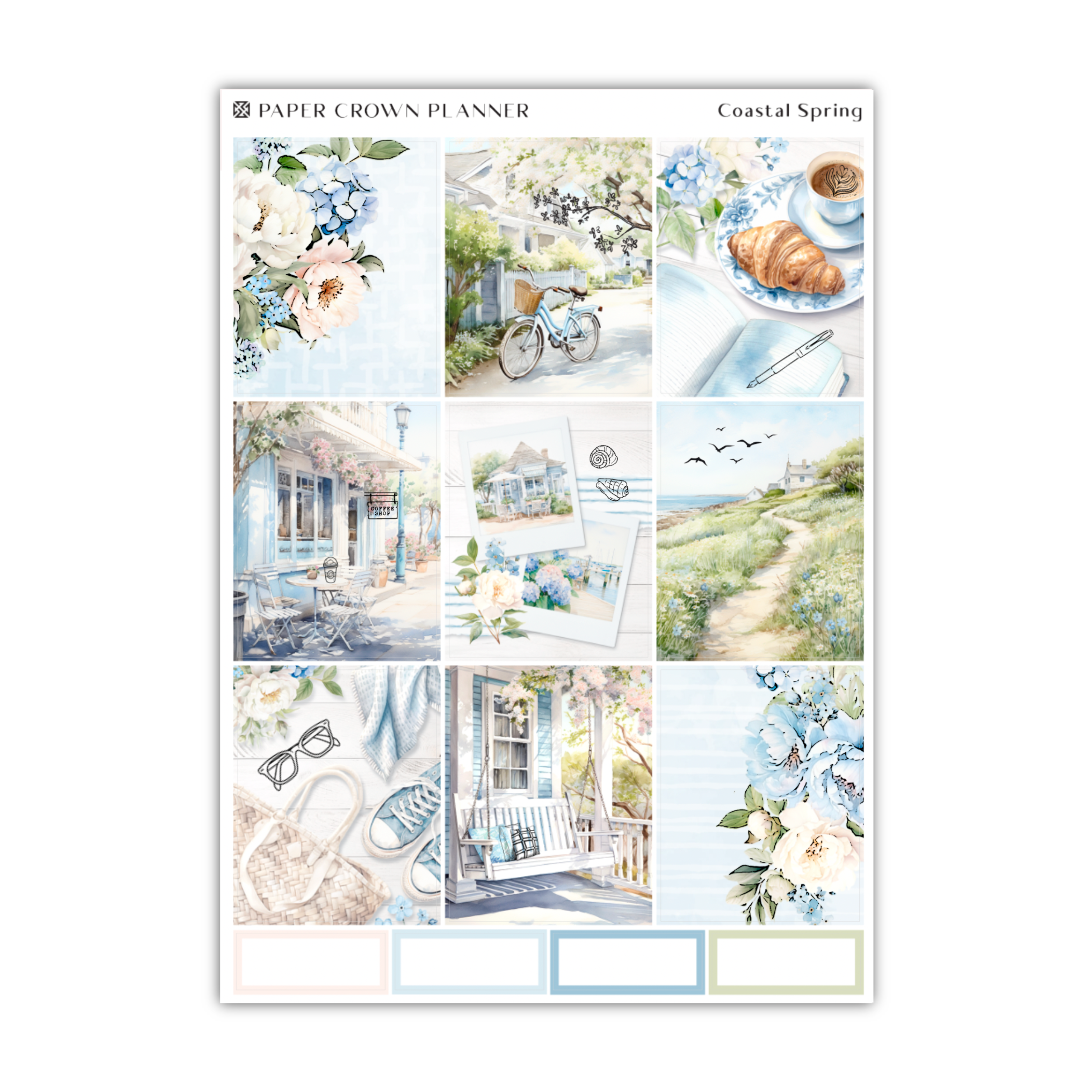 a sticker sheet with a picture of a house and flowers