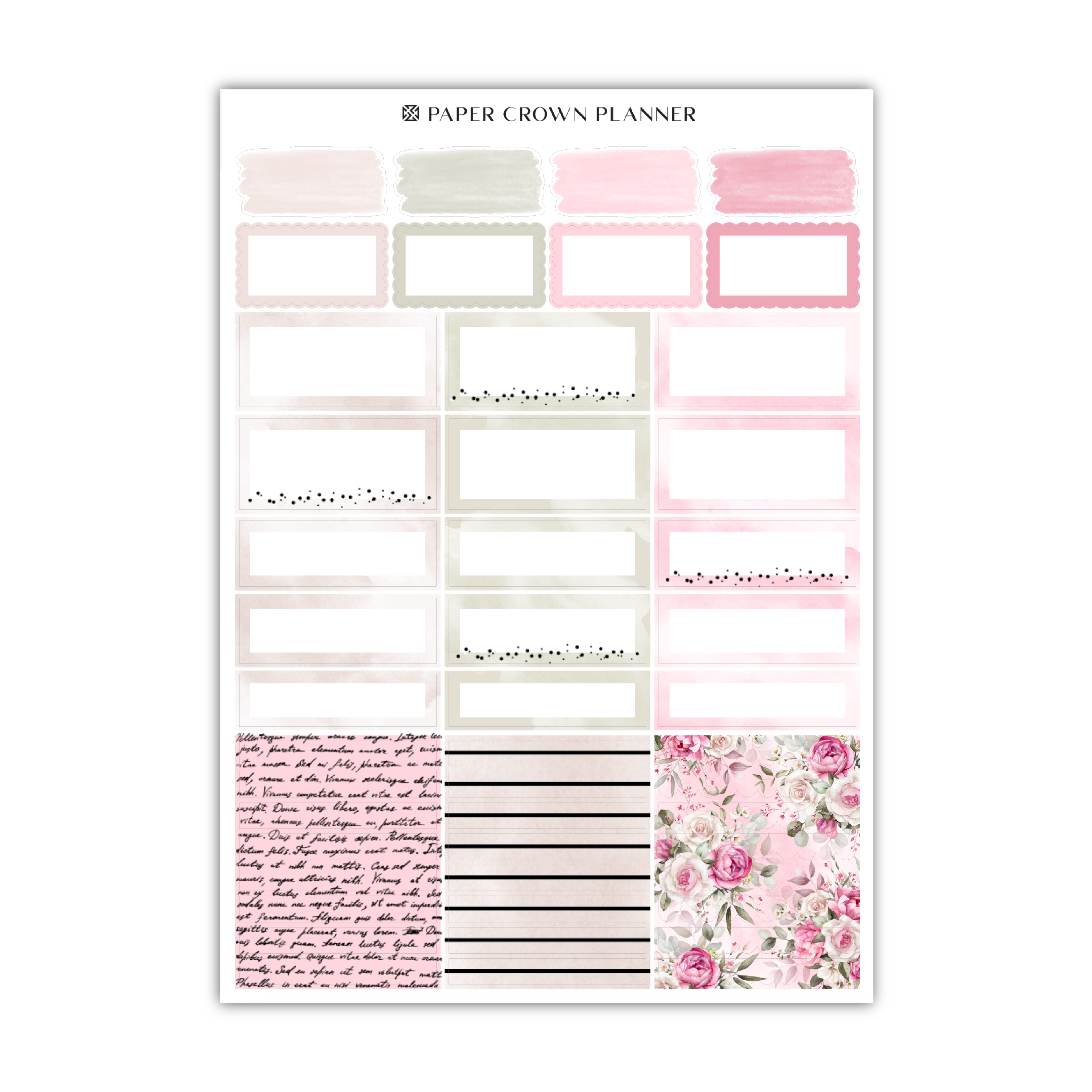 a pink and white planner sticker sheet