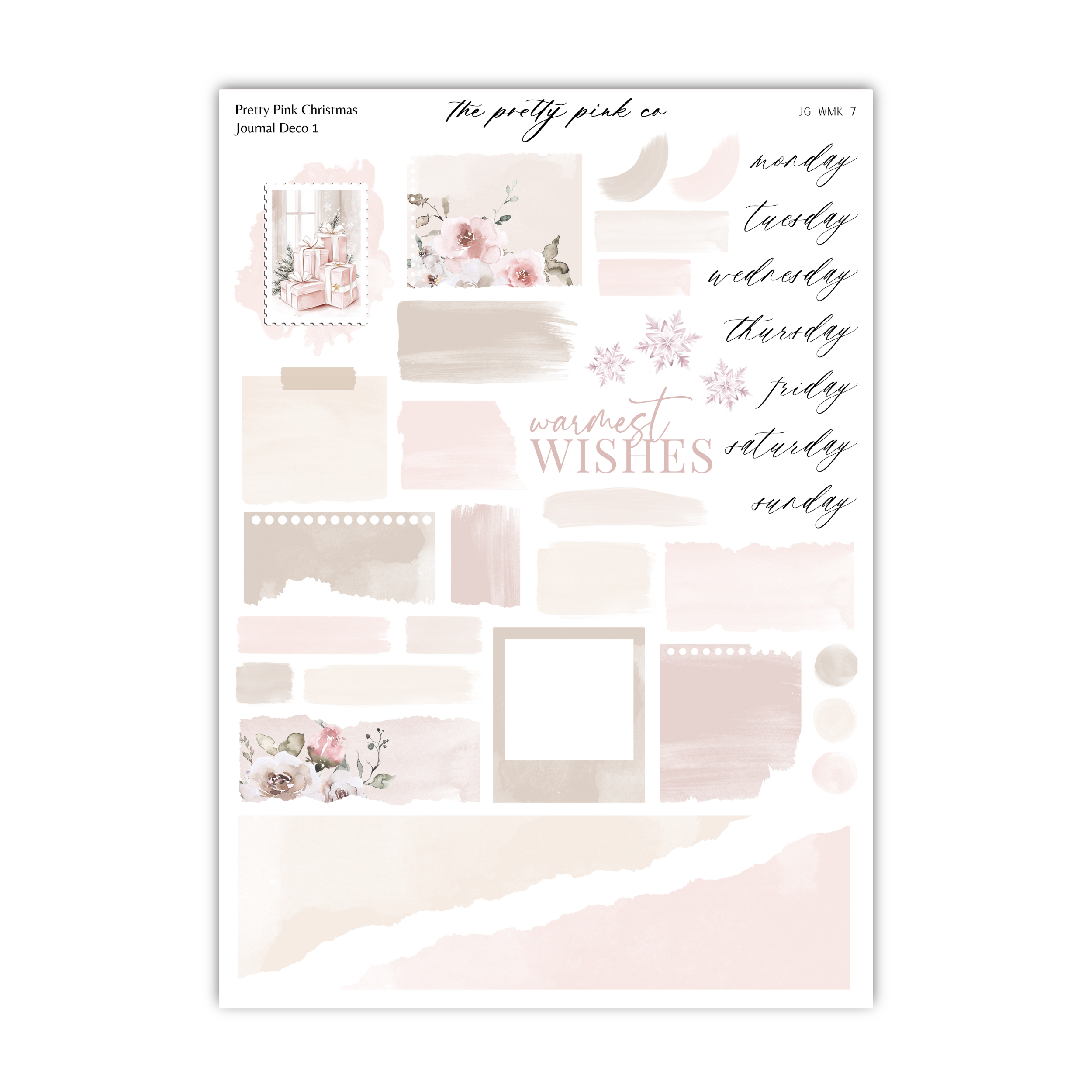 a sheet of pink and white paper with words on it