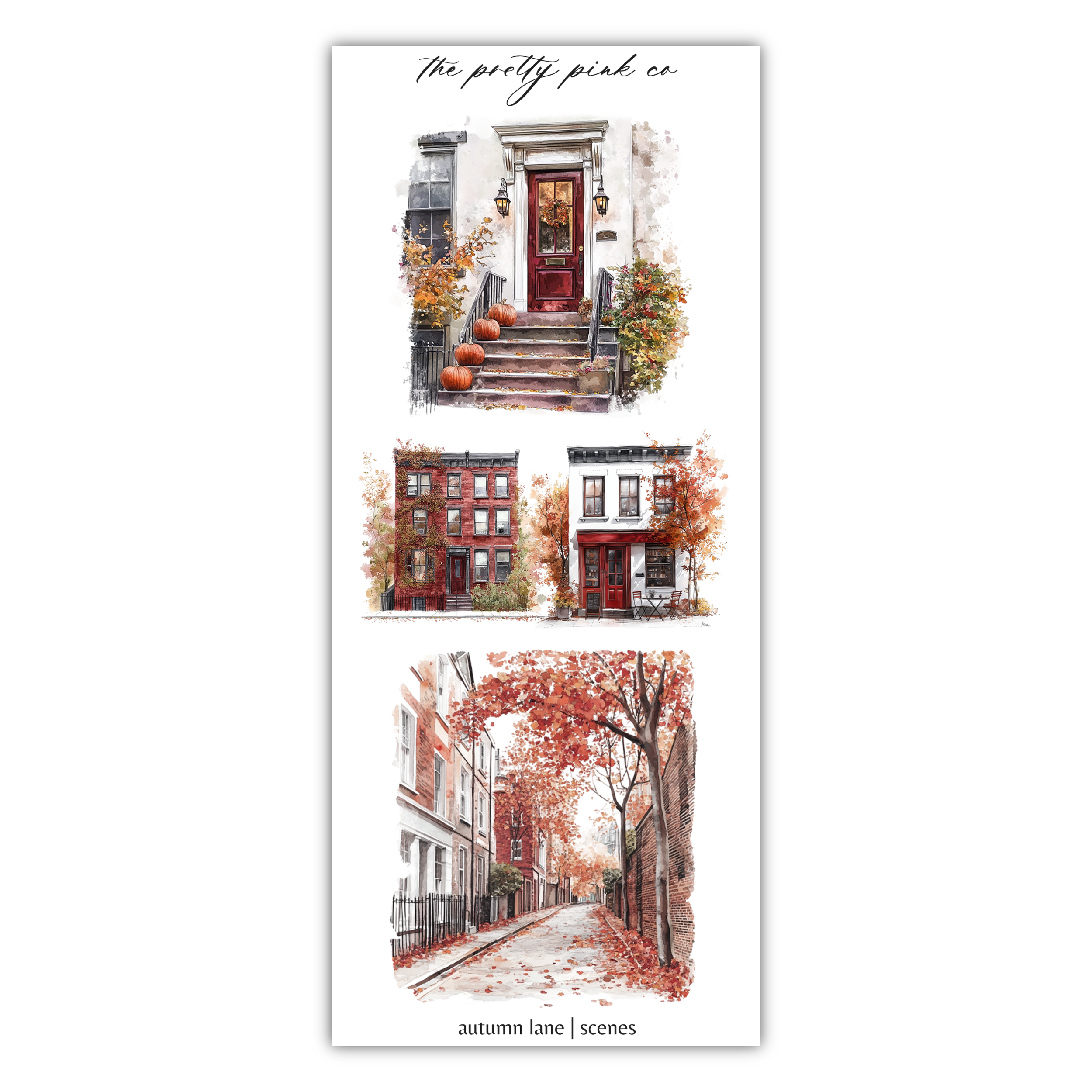 a set of four watercolor paintings of autumn scenes