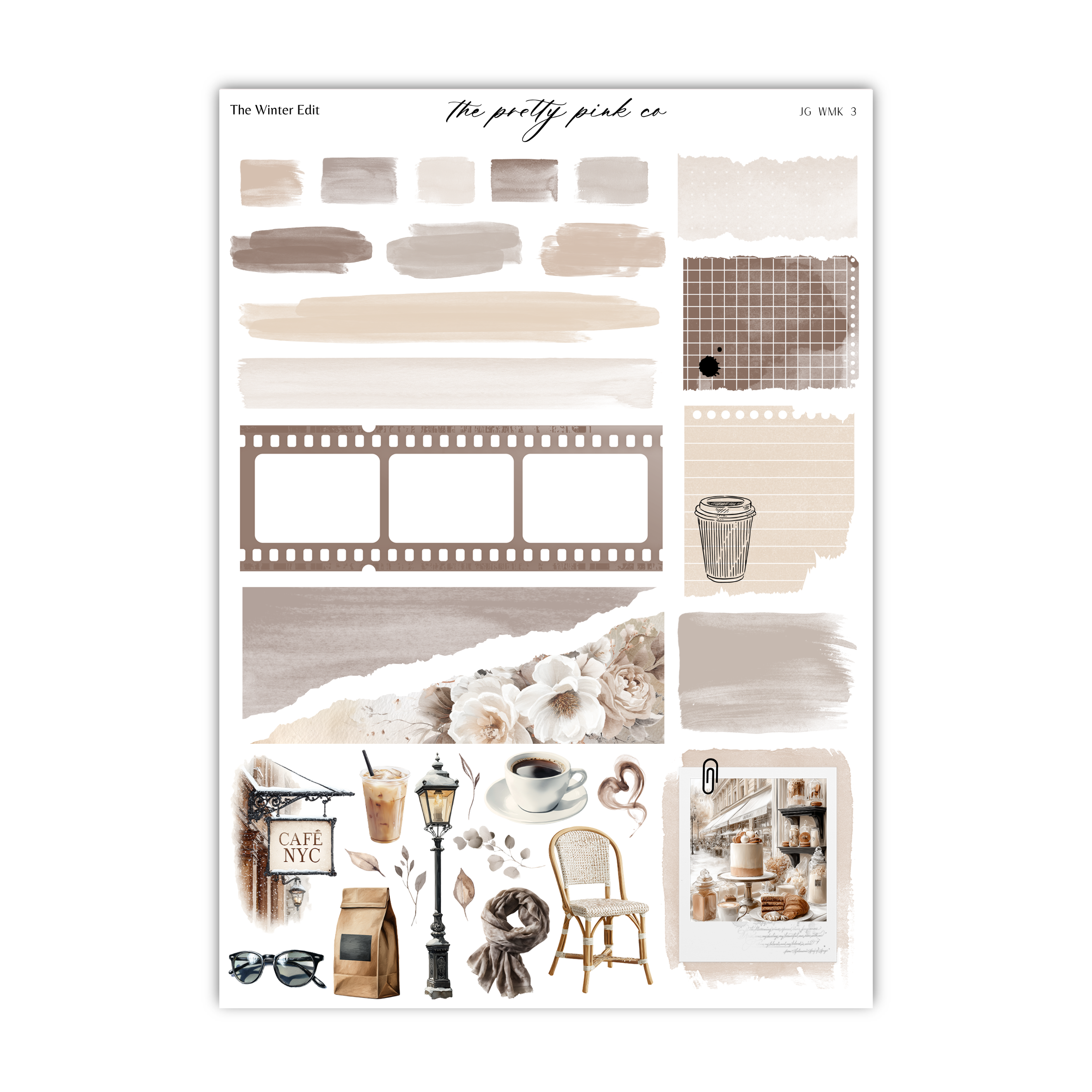 The image is a collection of various objects and scenes, including a film strip, a cup, a sign, a chair, a lamp, and other items, all arranged in a collage-like manner.