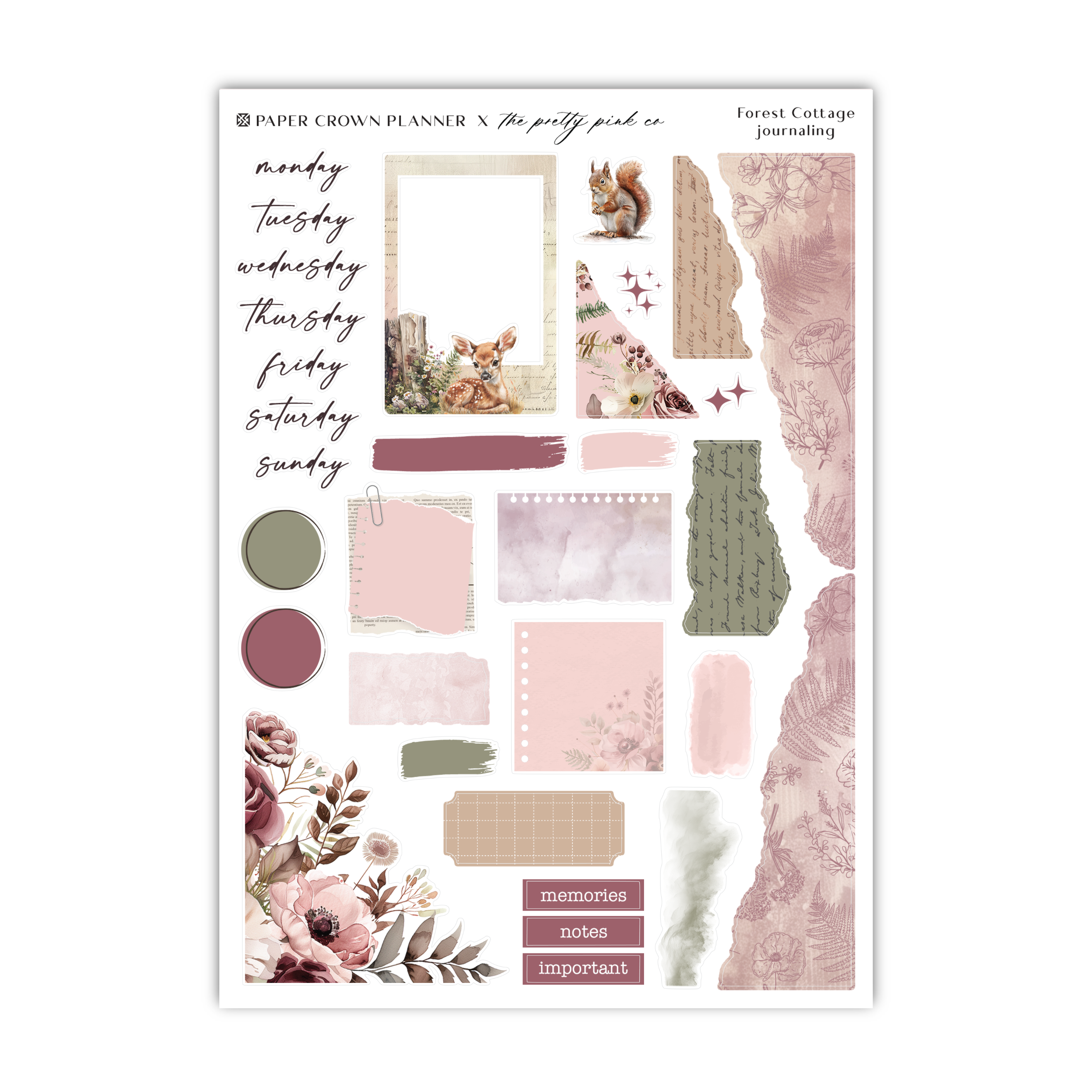 a sticker sheet with a pink and green theme