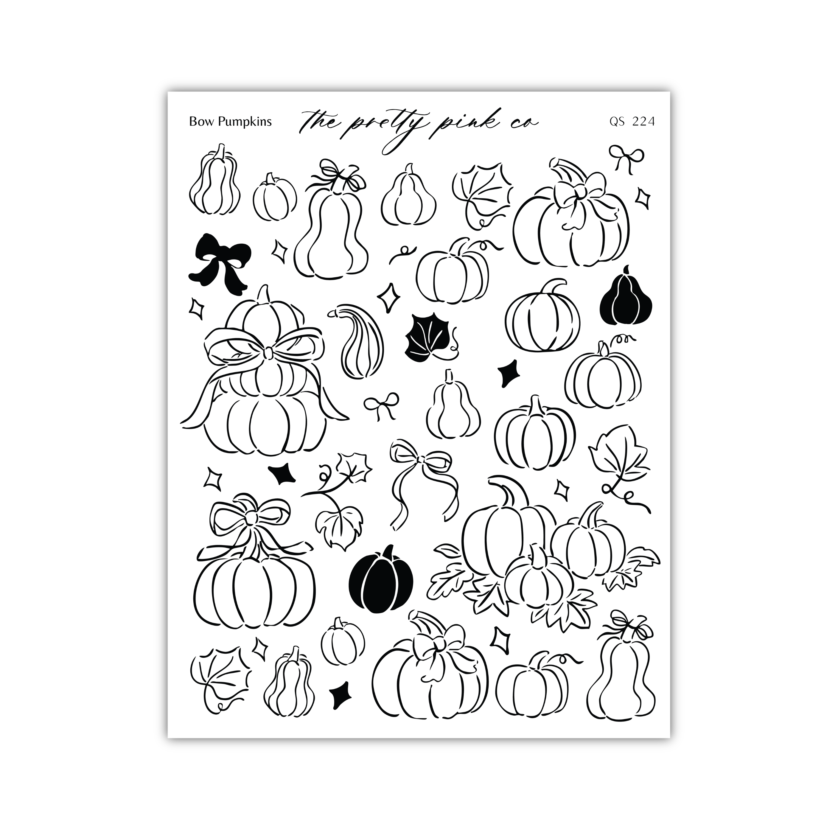 various stylized illustrations of pumpkins and leaves, including both simple line drawings and more detailed, realistic depictions.