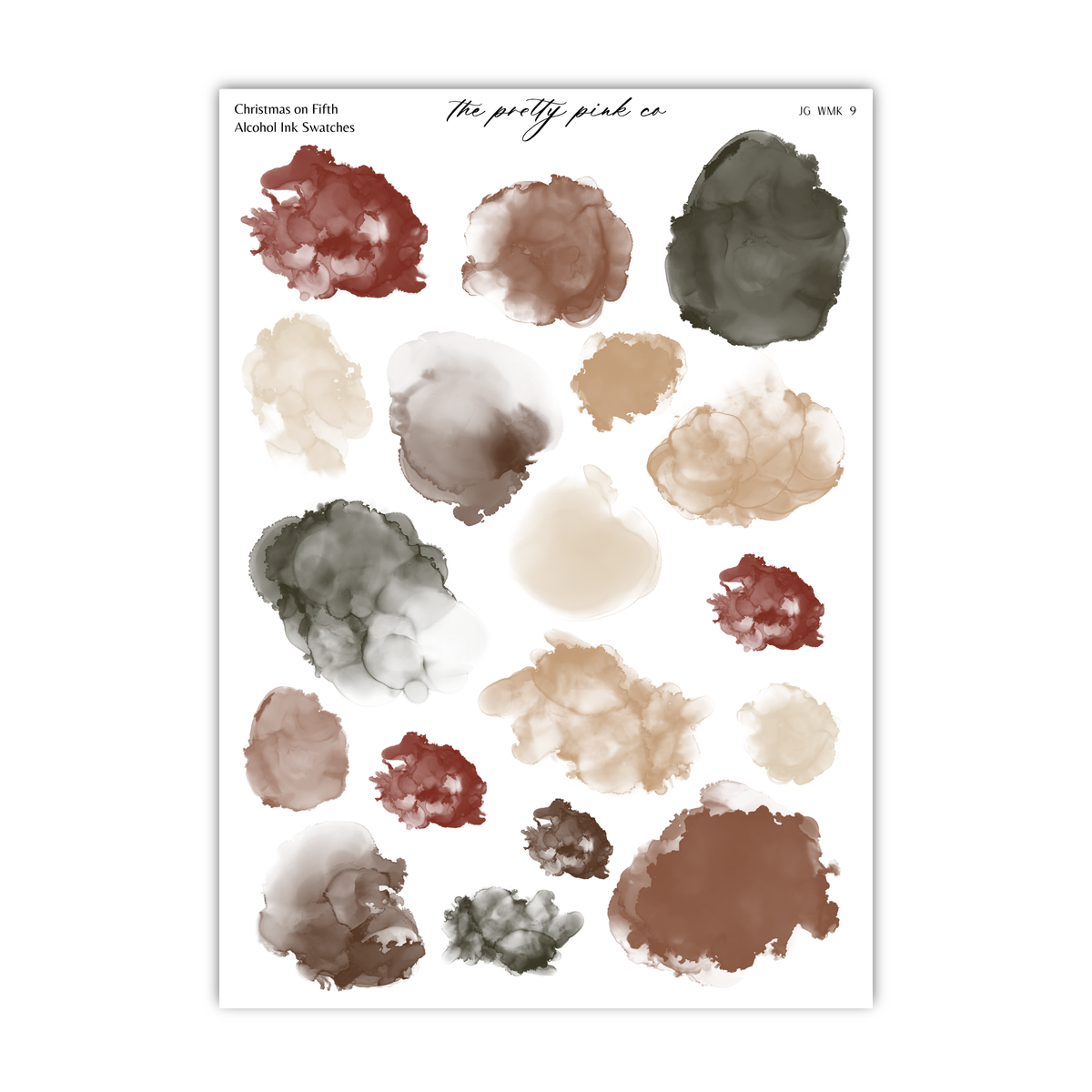 a collection of abstract watercolor brushstrokes in various shades of brown, black, and red, arranged in a grid-like pattern.