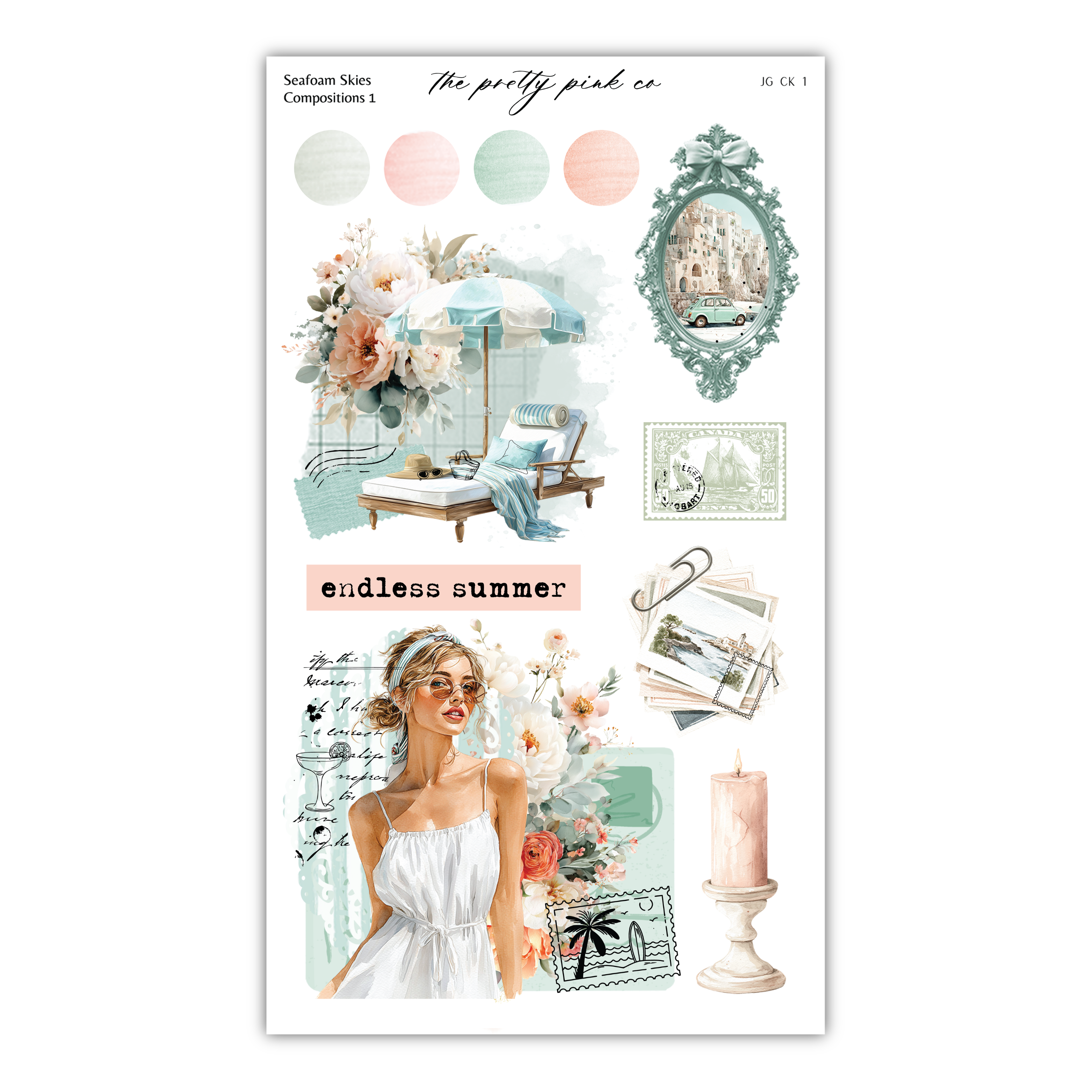 The image is a collage of various elements, including a woman in a white dress, floral designs, a car, and a candle. The collage appears to be a creative and artistic composition, with a focus on the woman and the surrounding elements.