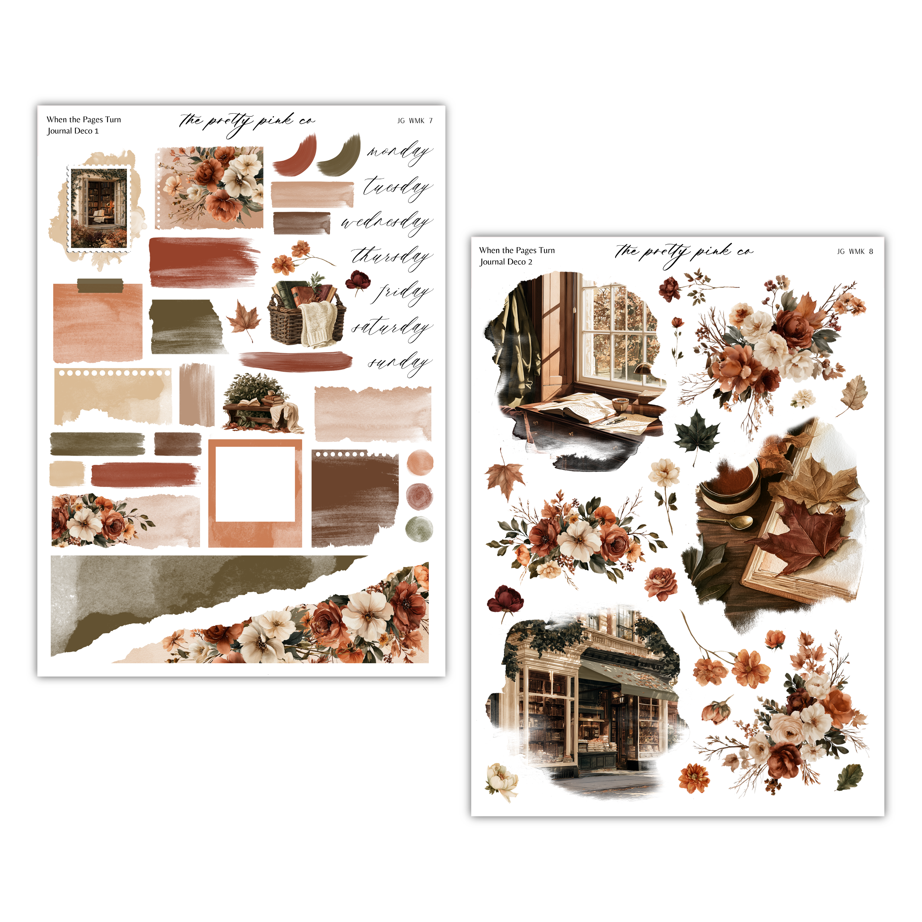 a collage of various autumn-themed elements, including flowers, leaves, and a building. The collage is divided into two sections, with the left side featuring a more abstract arrangement of the elements, and the right side depicting a more detailed image of the building and its surroundings.