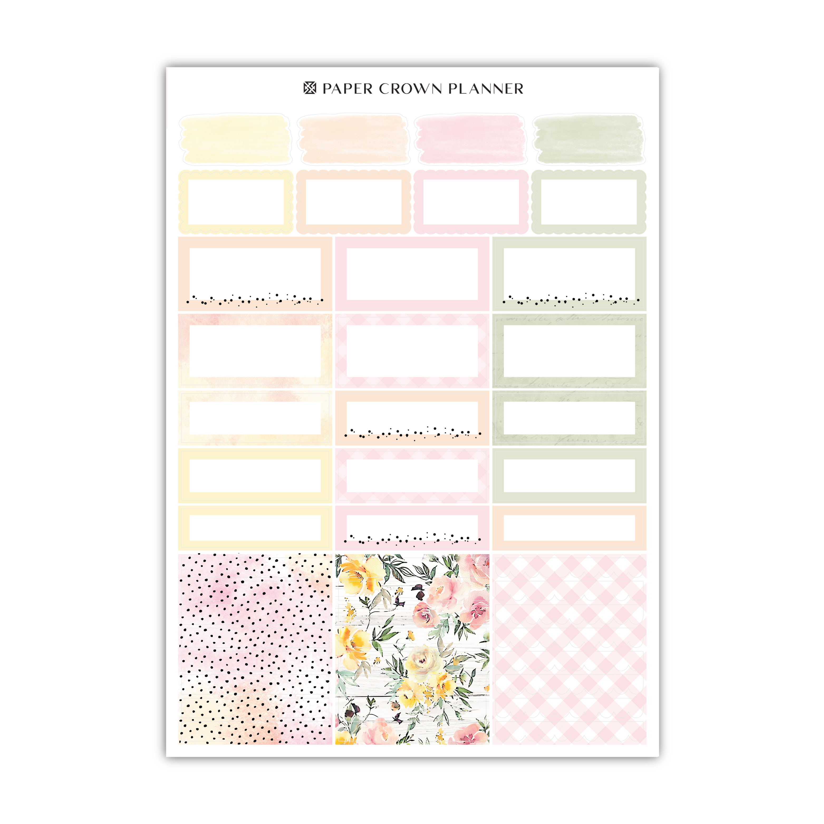 a pink and yellow floral planner sticker sheet