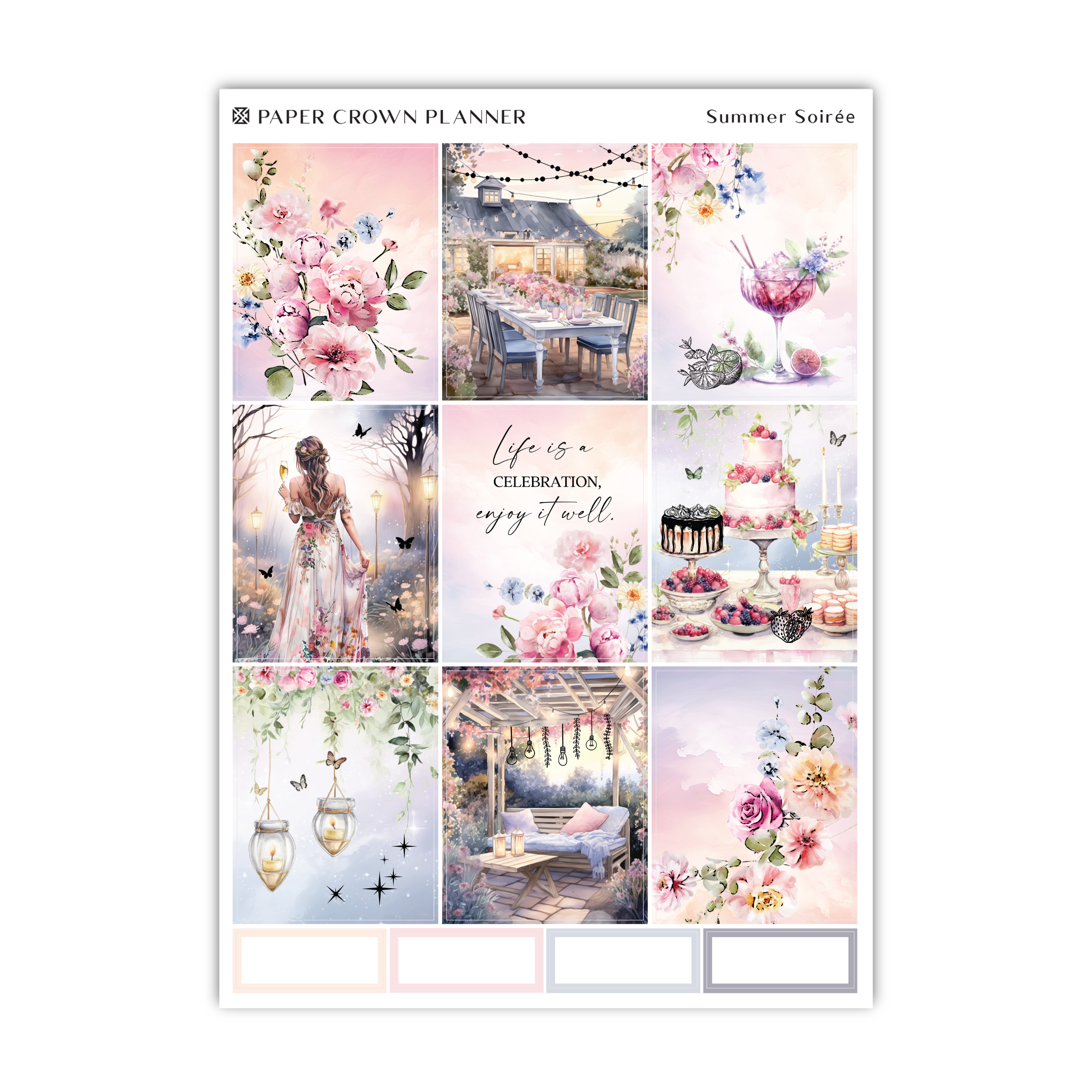 a sticker sheet with a picture of a woman and flowers