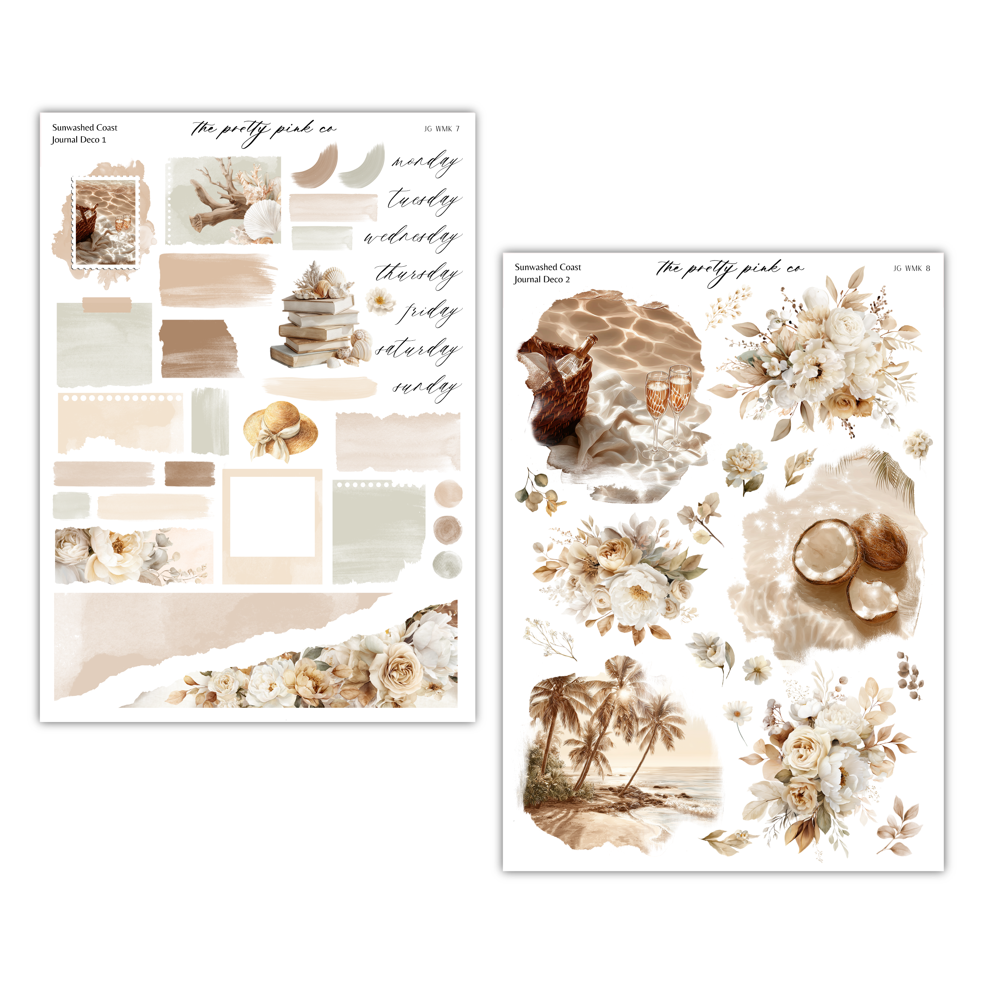 a collection of floral and nature-inspired images, including flowers, leaves, and palm trees, arranged in a visually appealing manner.