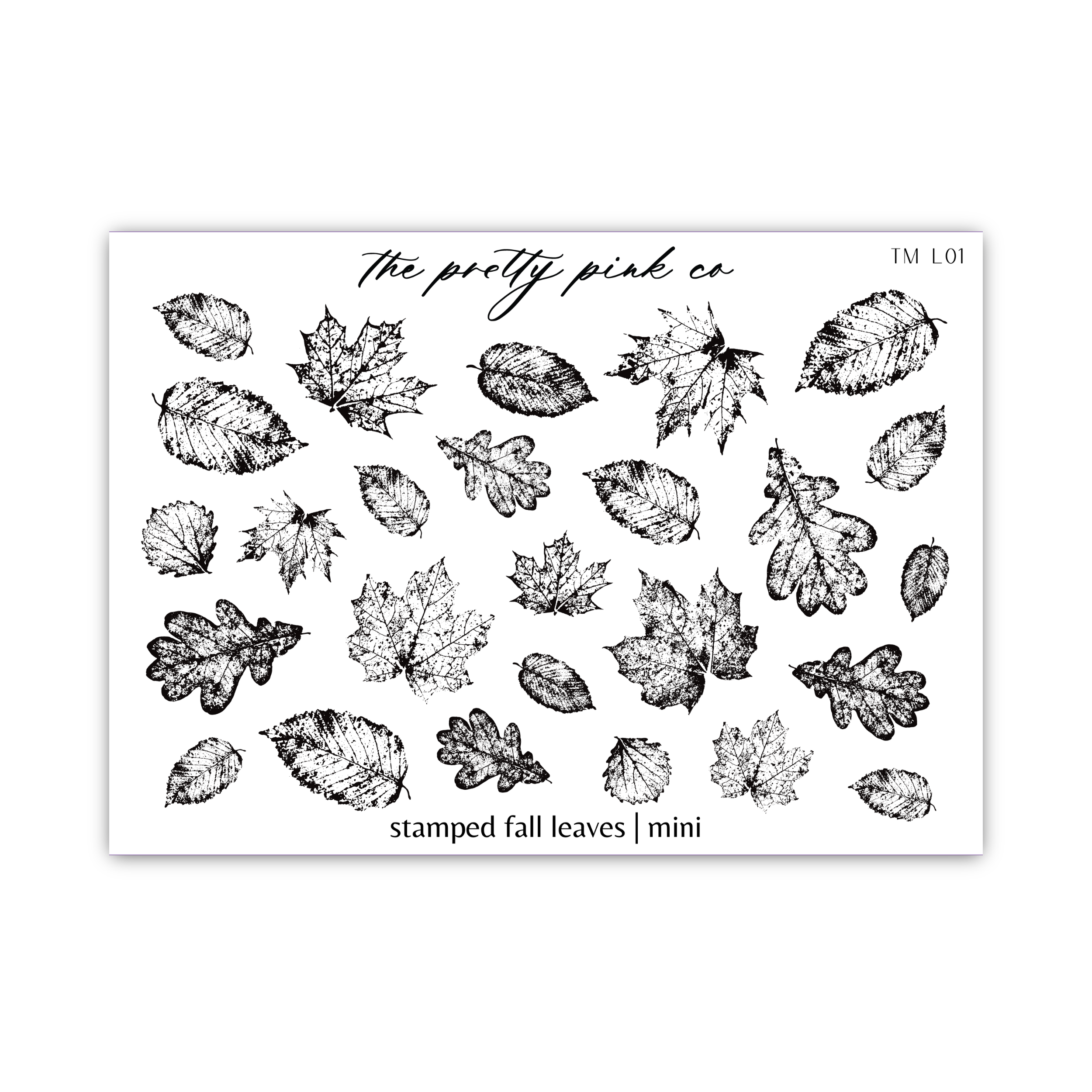 a sheet of clear stamps with leaves on it