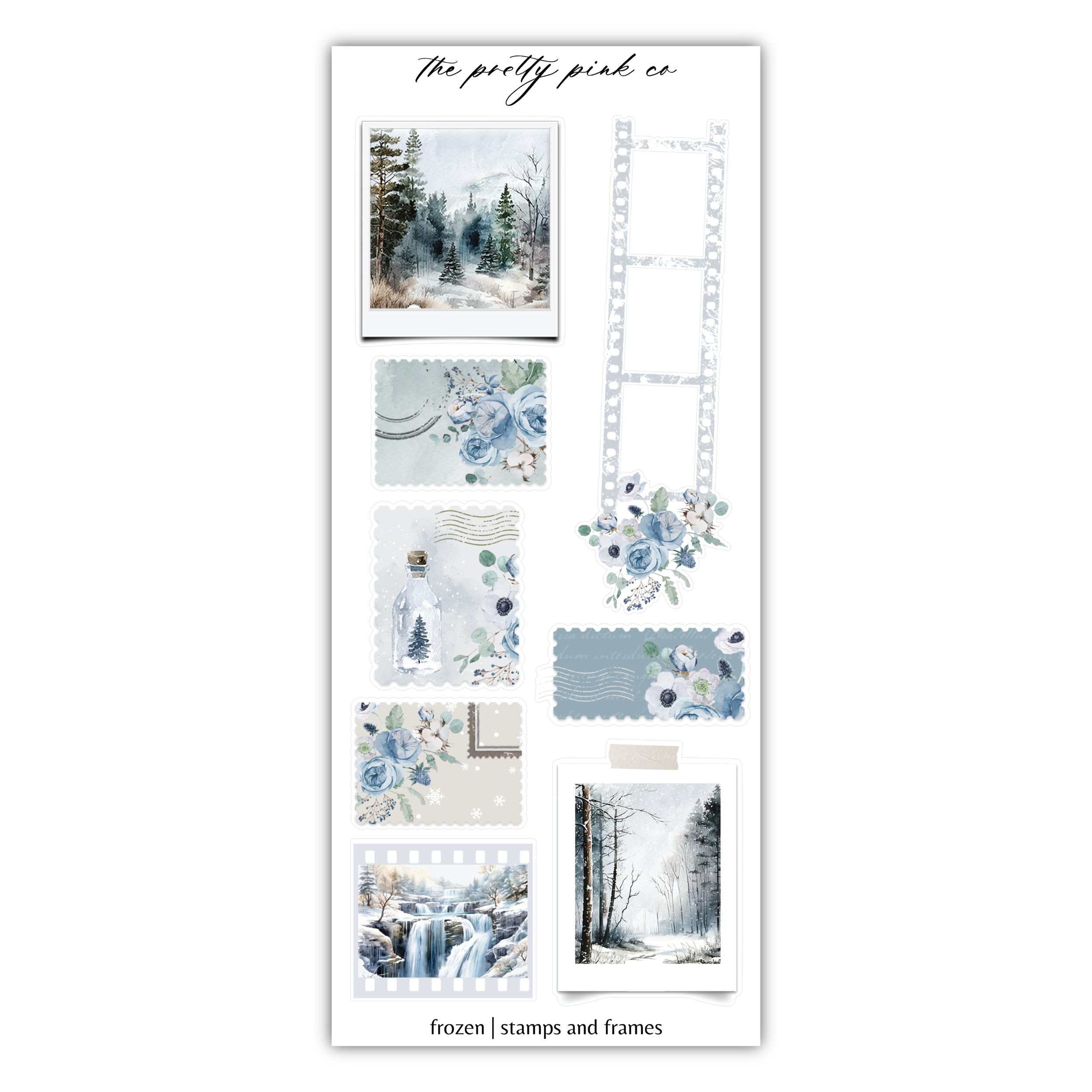 a sticker sheet with a picture of trees and flowers