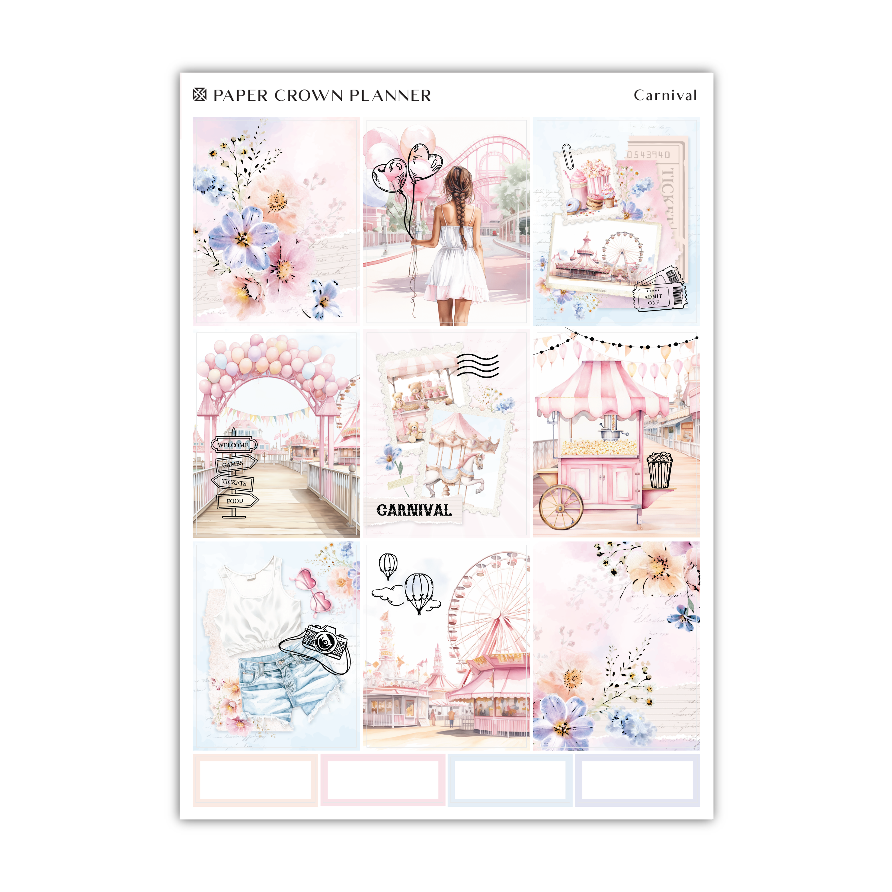 a sticker sheet with pink and blue images