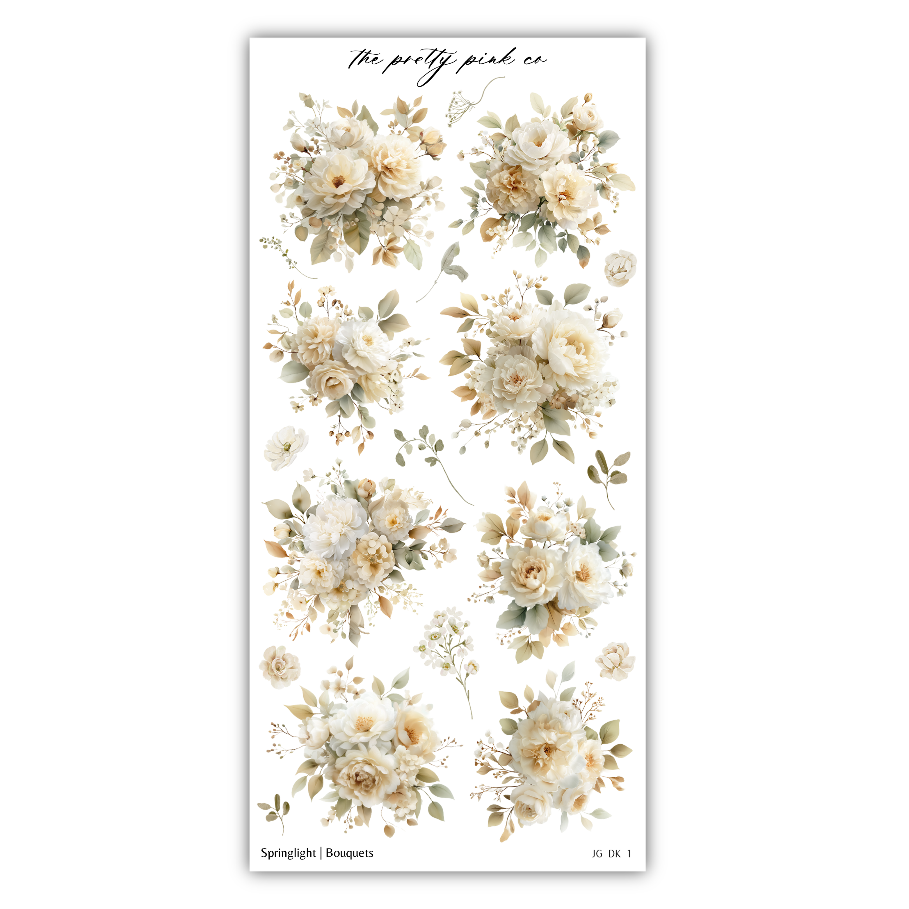 a collection of floral arrangements, including various types of flowers and leaves, arranged in a visually appealing manner.