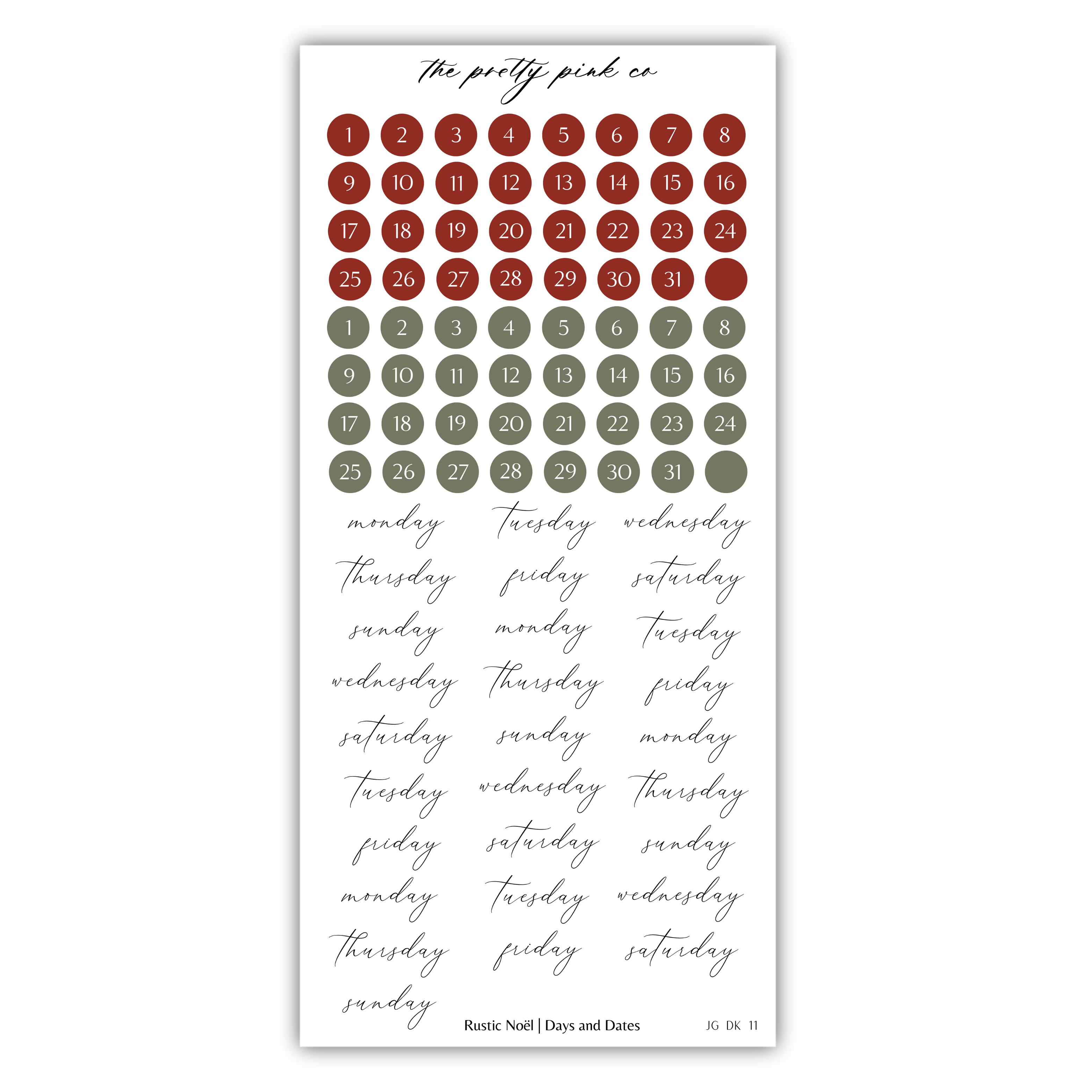 The image is a calendar with a grid of days and dates, and it appears to be a sticker or decal with a calendar-like design.