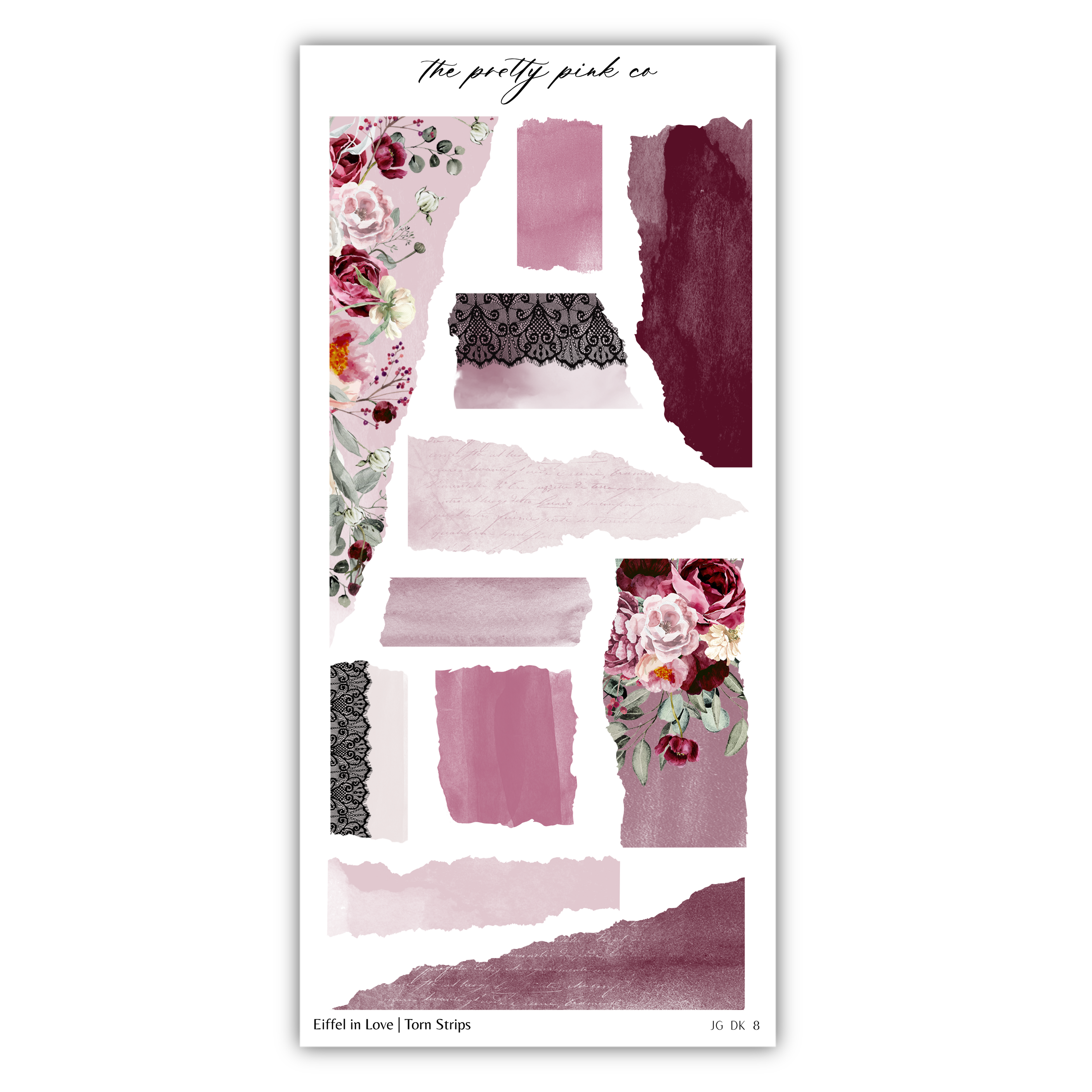 a sticker sheet with pink and purple flowers on it