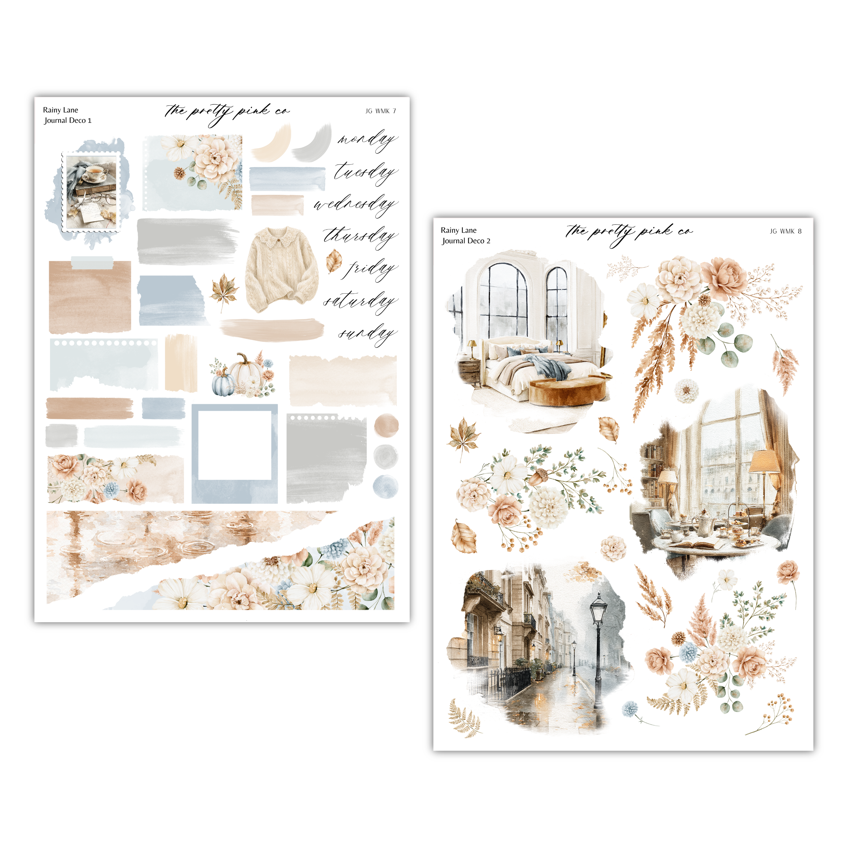 two separate images, each with various floral and decorative elements, such as flowers, leaves, and a lamp. The images appear to be part of a collage or a set of decorative elements, rather than individual photographs.
