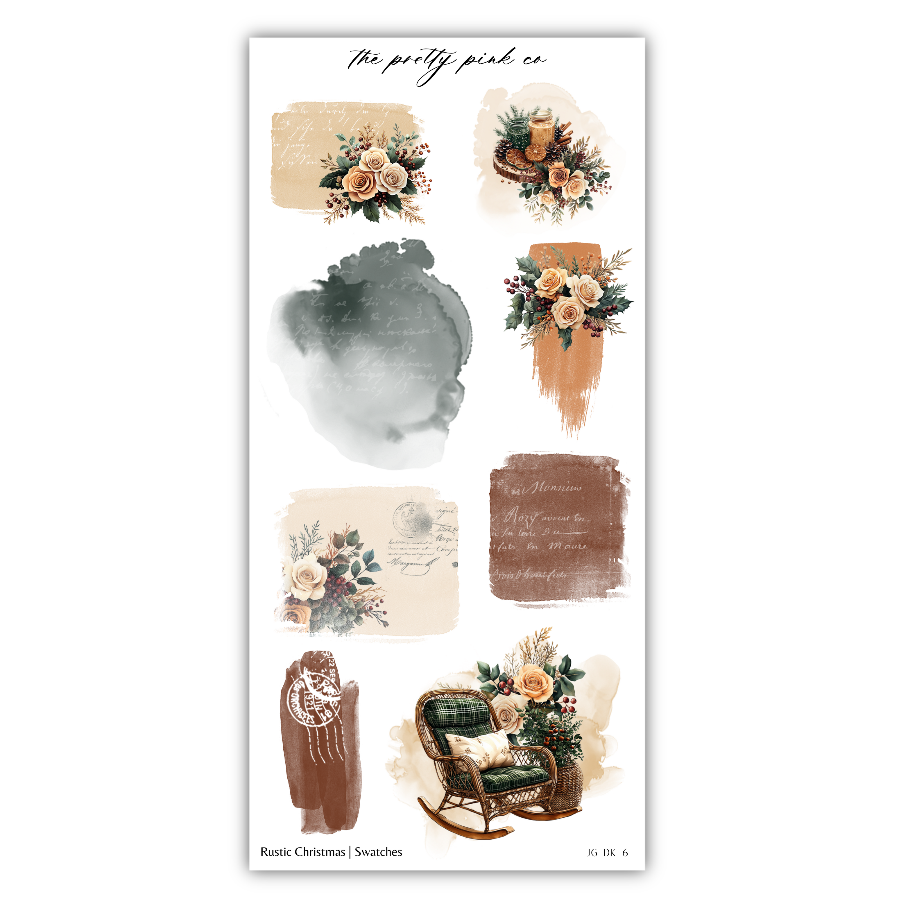 a sticker sheet with a chair and flowers on it