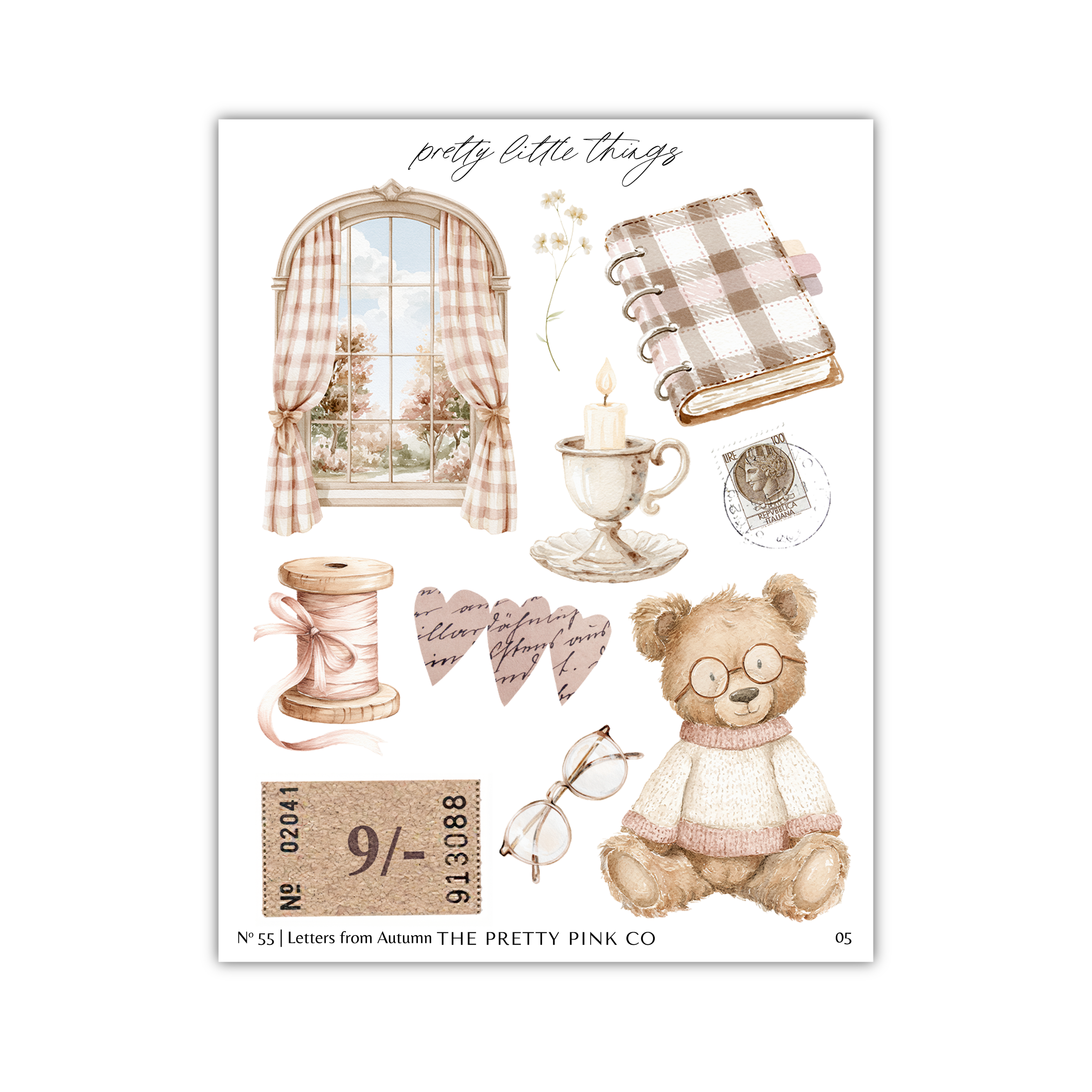 The image is a collage of various objects, including a window, a teddy bear, a teapot, a book, a candle, and other decorative items. The objects are arranged in a visually appealing manner, creating a harmonious composition.