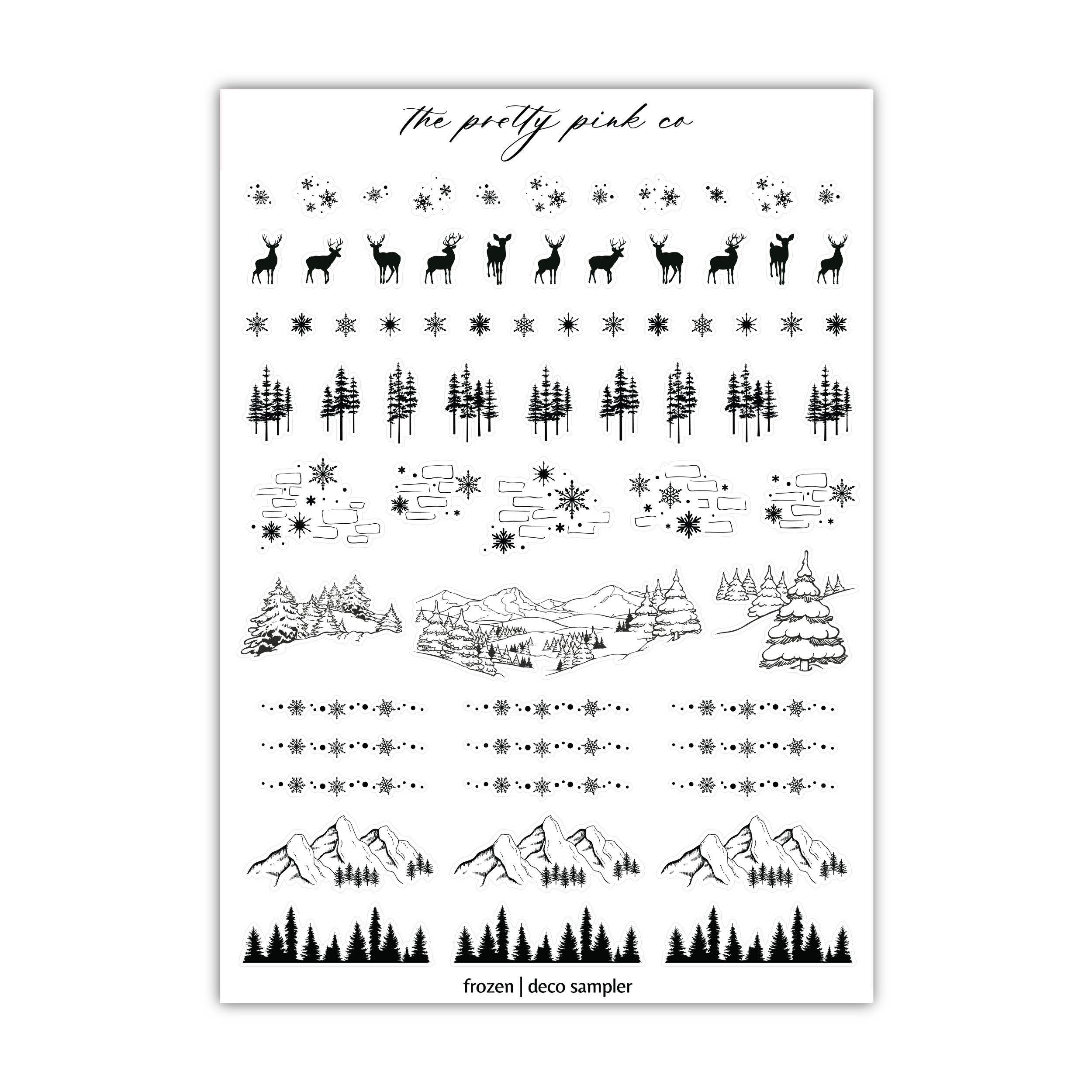 a sheet of black and white christmas stickers