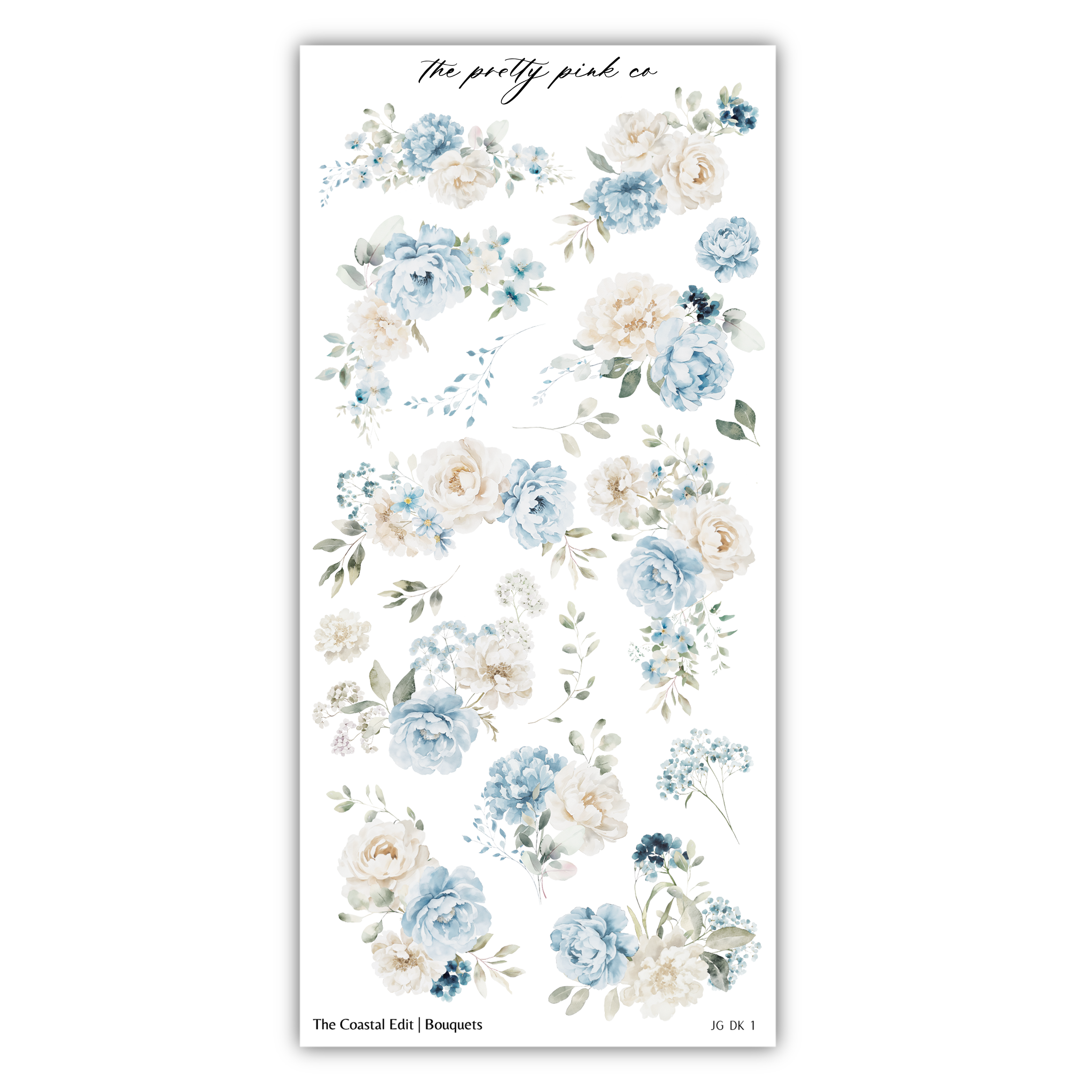 a collection of various floral designs, including blue and white flowers, leaves, and other natural elements. The designs are arranged in a visually appealing manner, showcasing the beauty and diversity of the floral patterns.