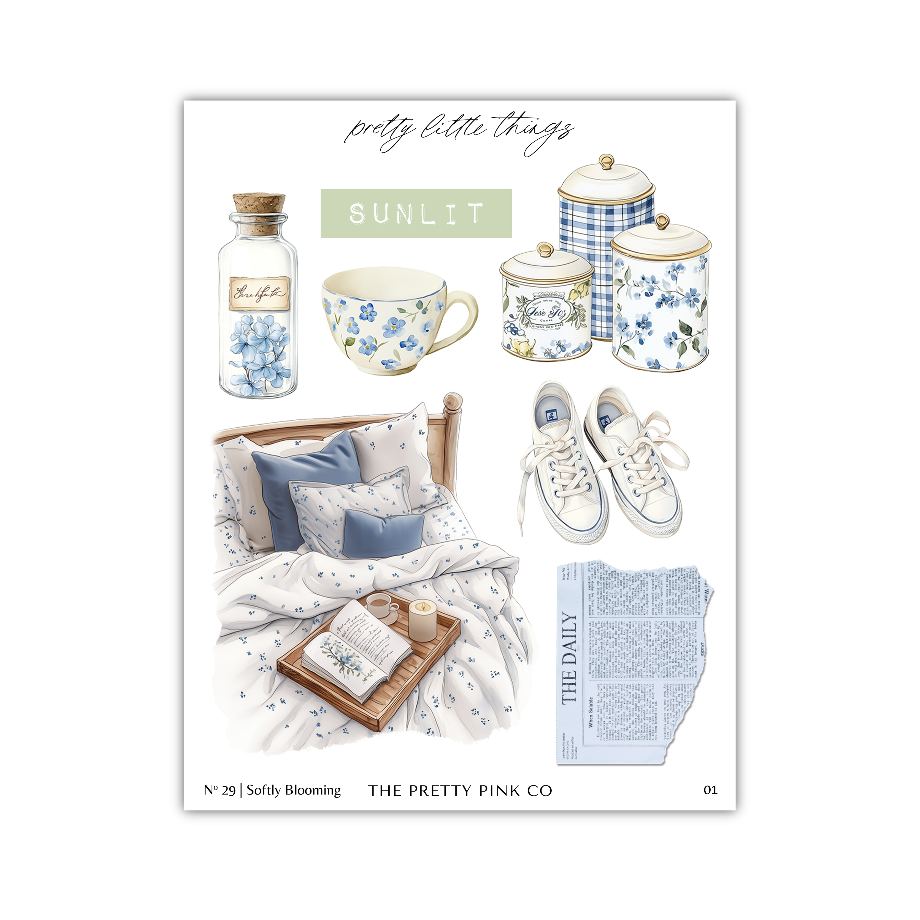 a picture of a bed with blue and white items