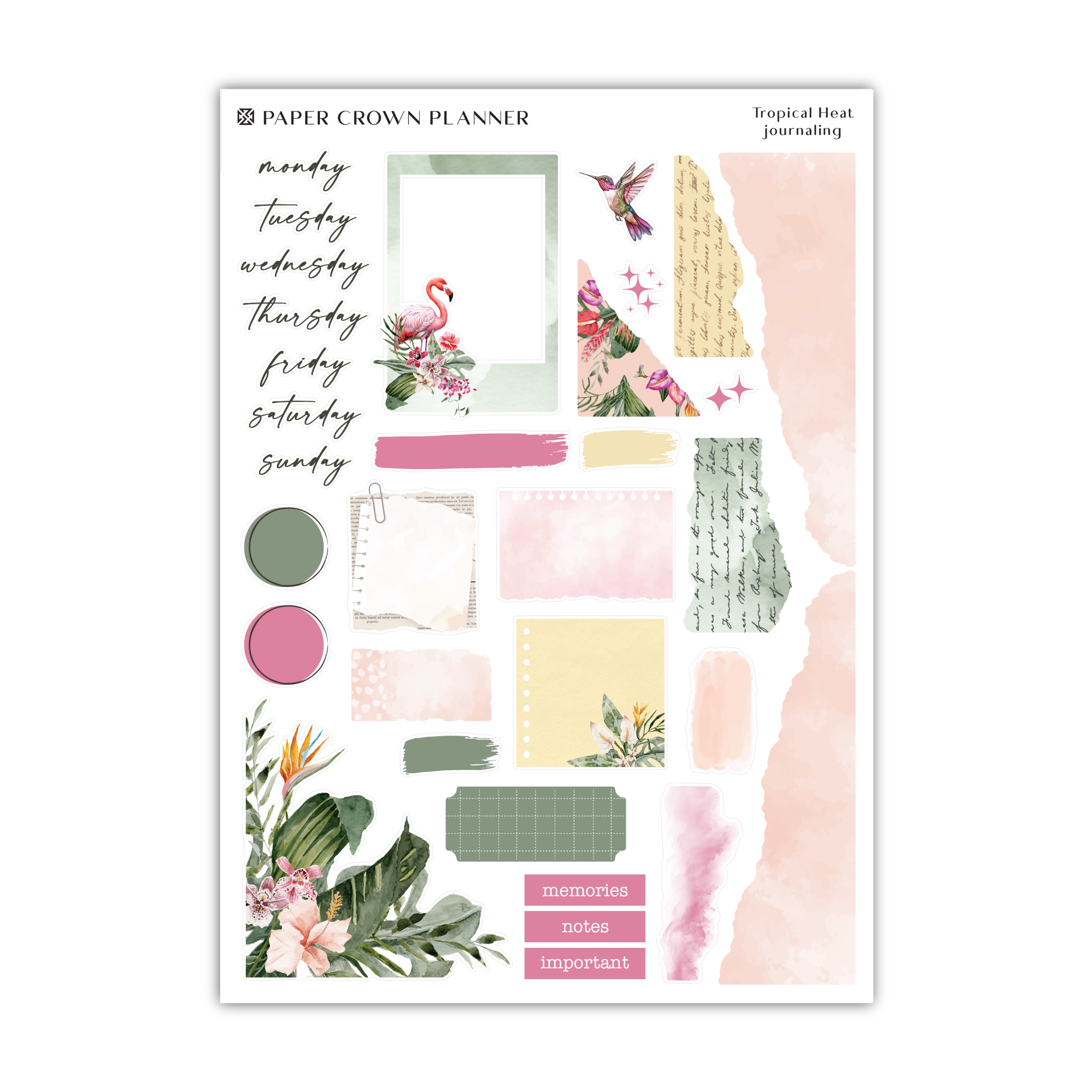 a sticker sheet with a pink and green theme