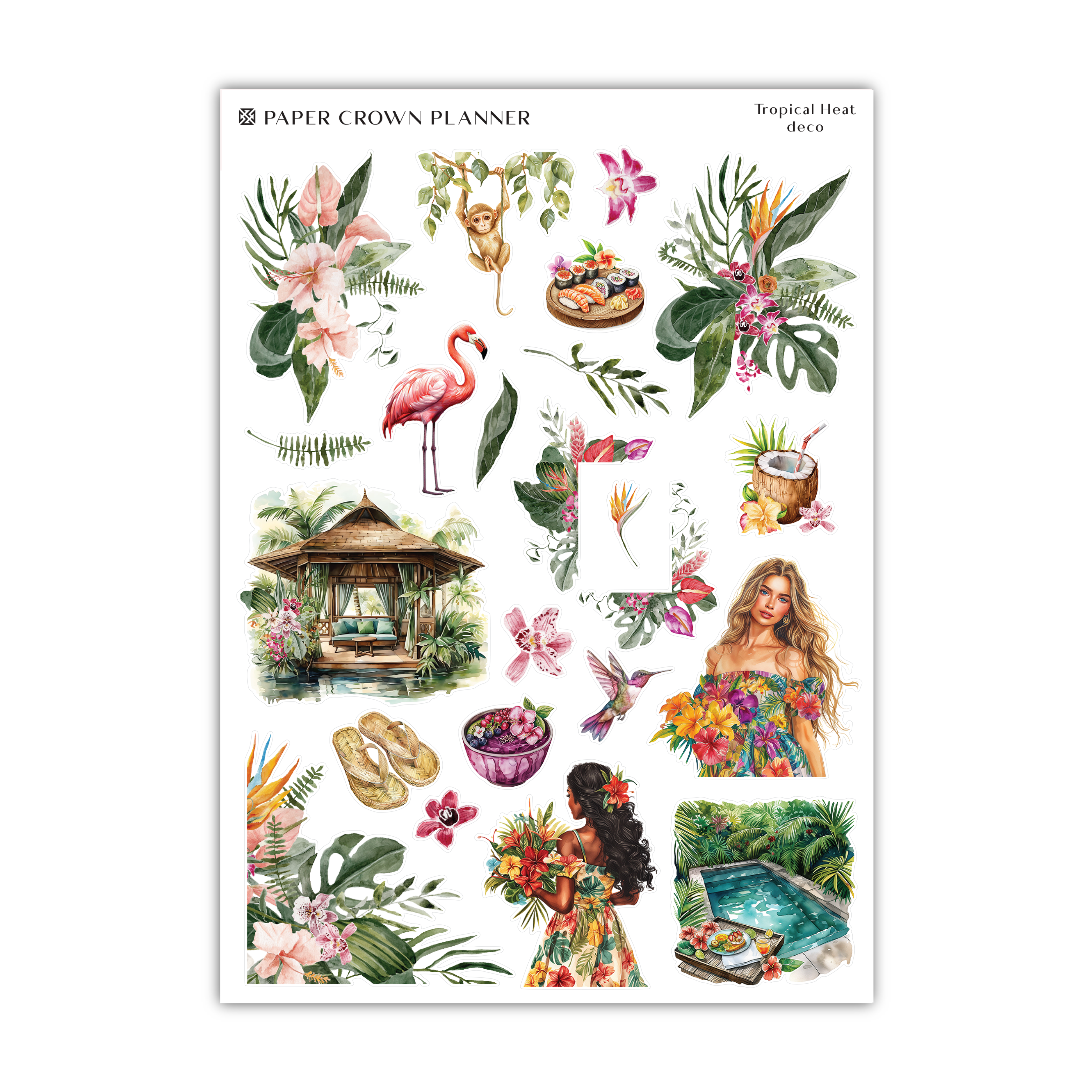 a sheet of stickers featuring tropical scenes