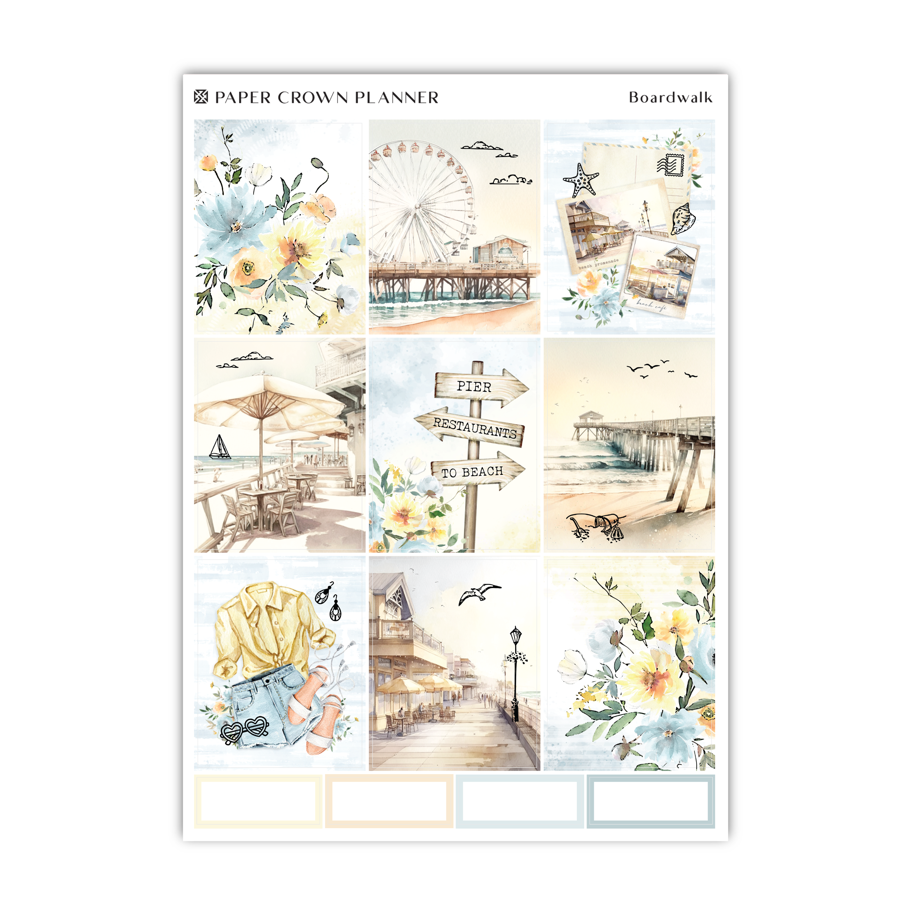 a sticker sheet with a picture of a beach scene