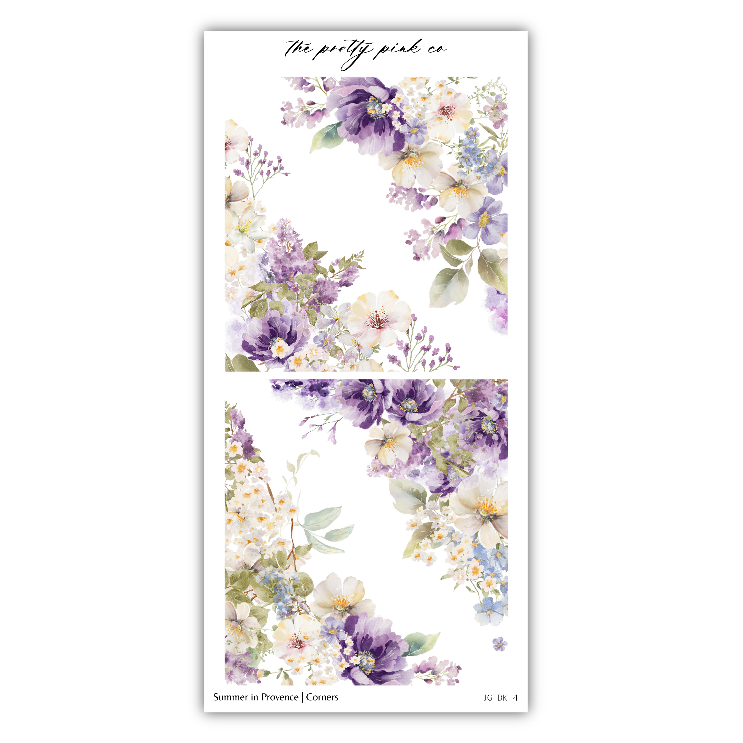 a purple and white floral sticker on a white background