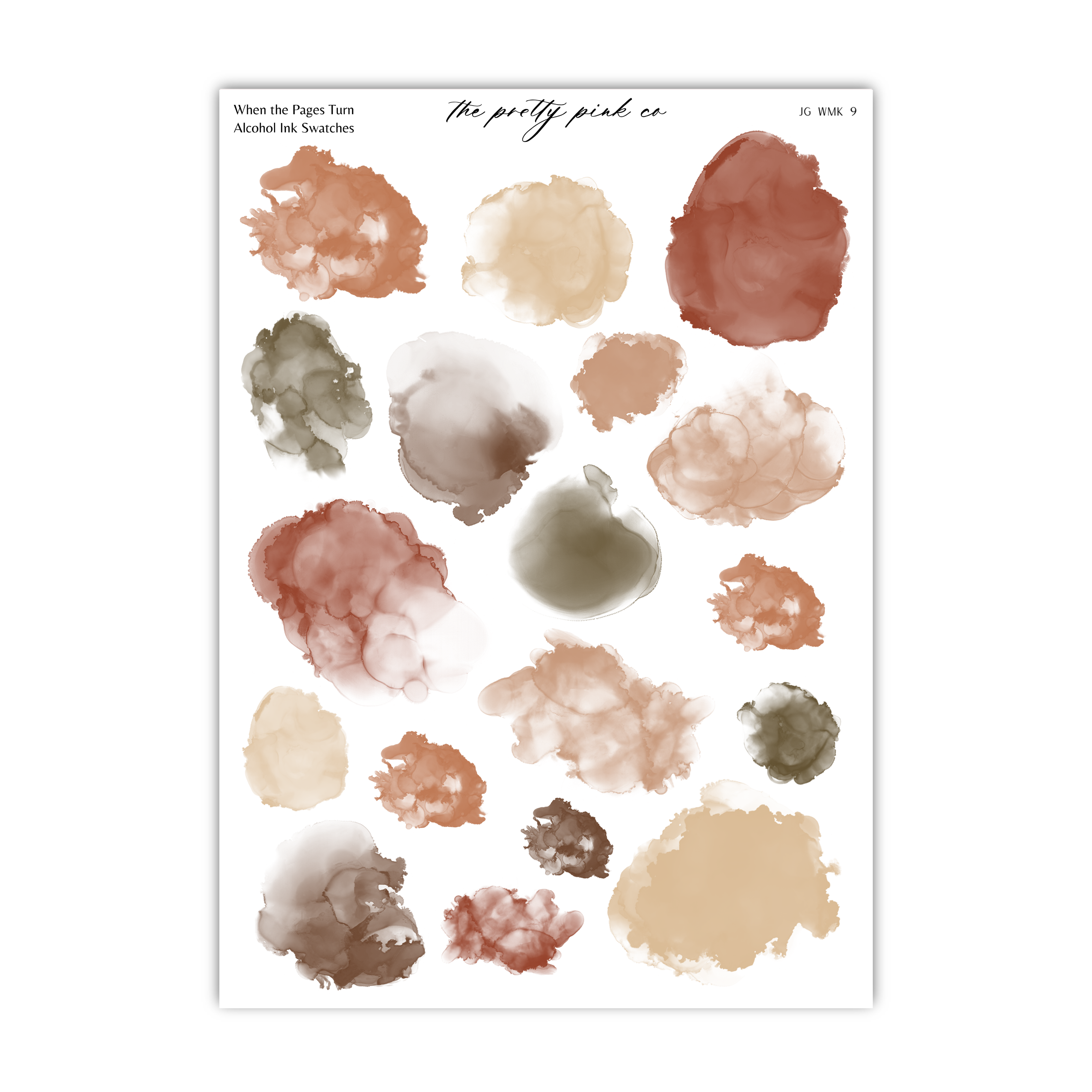 a collection of abstract watercolor brushstrokes in various shades of brown, beige, and orange, arranged in a grid-like pattern.