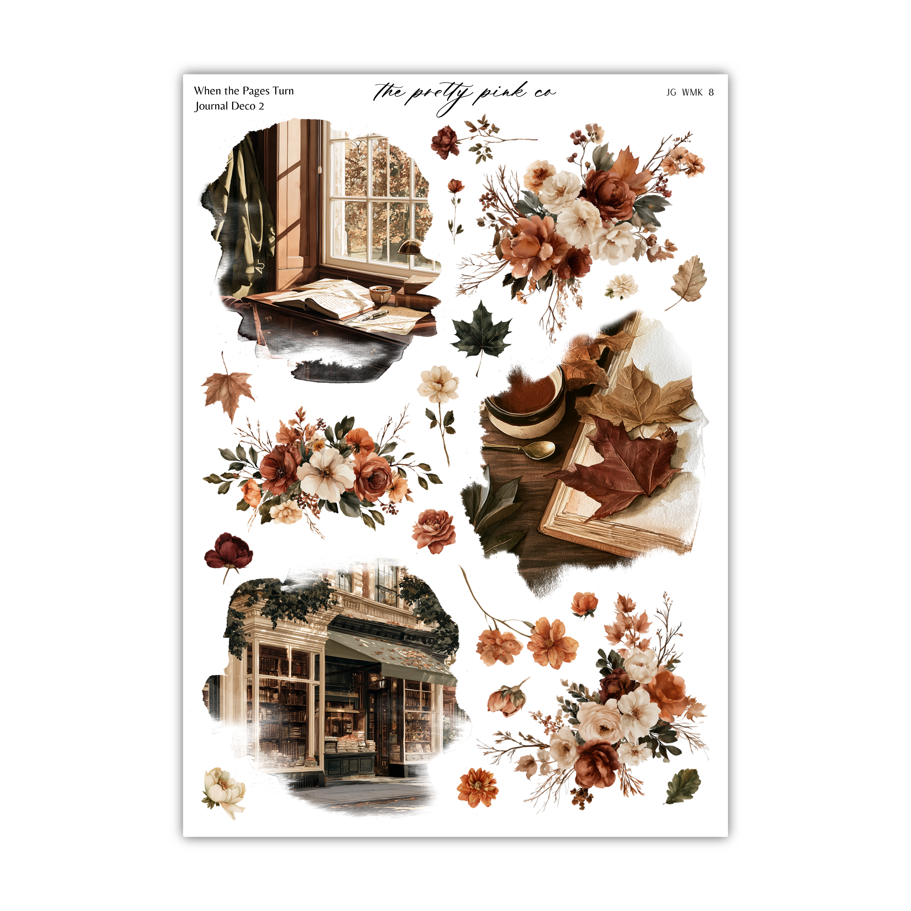 The image is a collage of various floral and architectural elements, including a window, flowers, leaves, and a building.