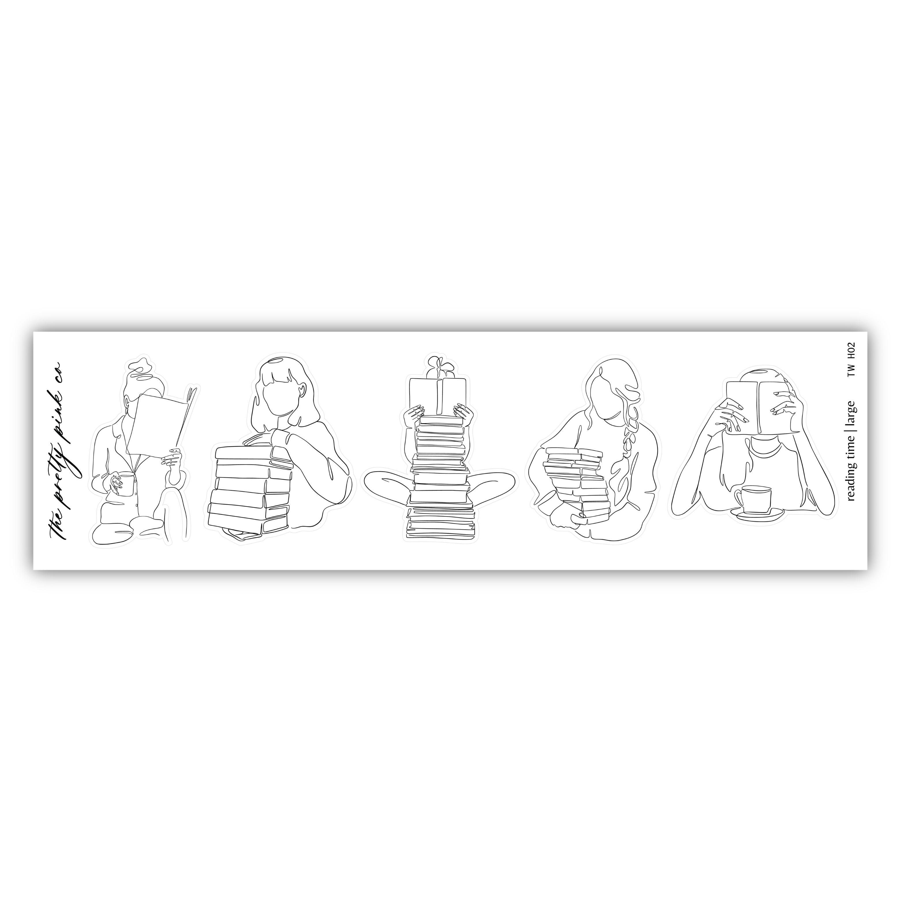 a line drawing of people sitting around a stack of books