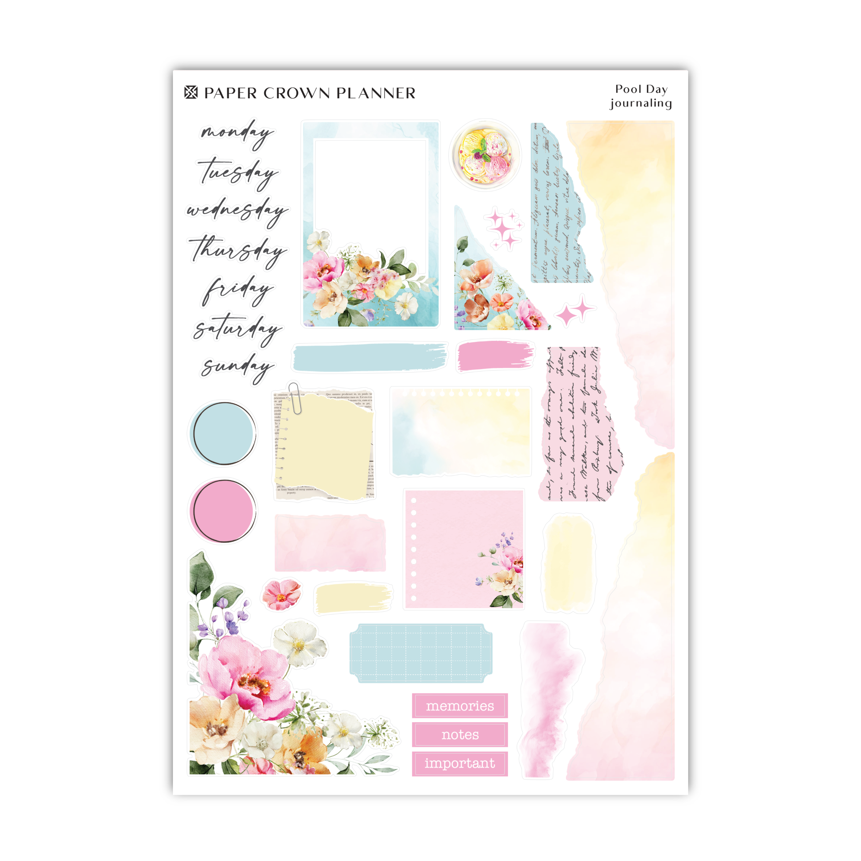 a paper crown planner sticker with flowers and pastel colors