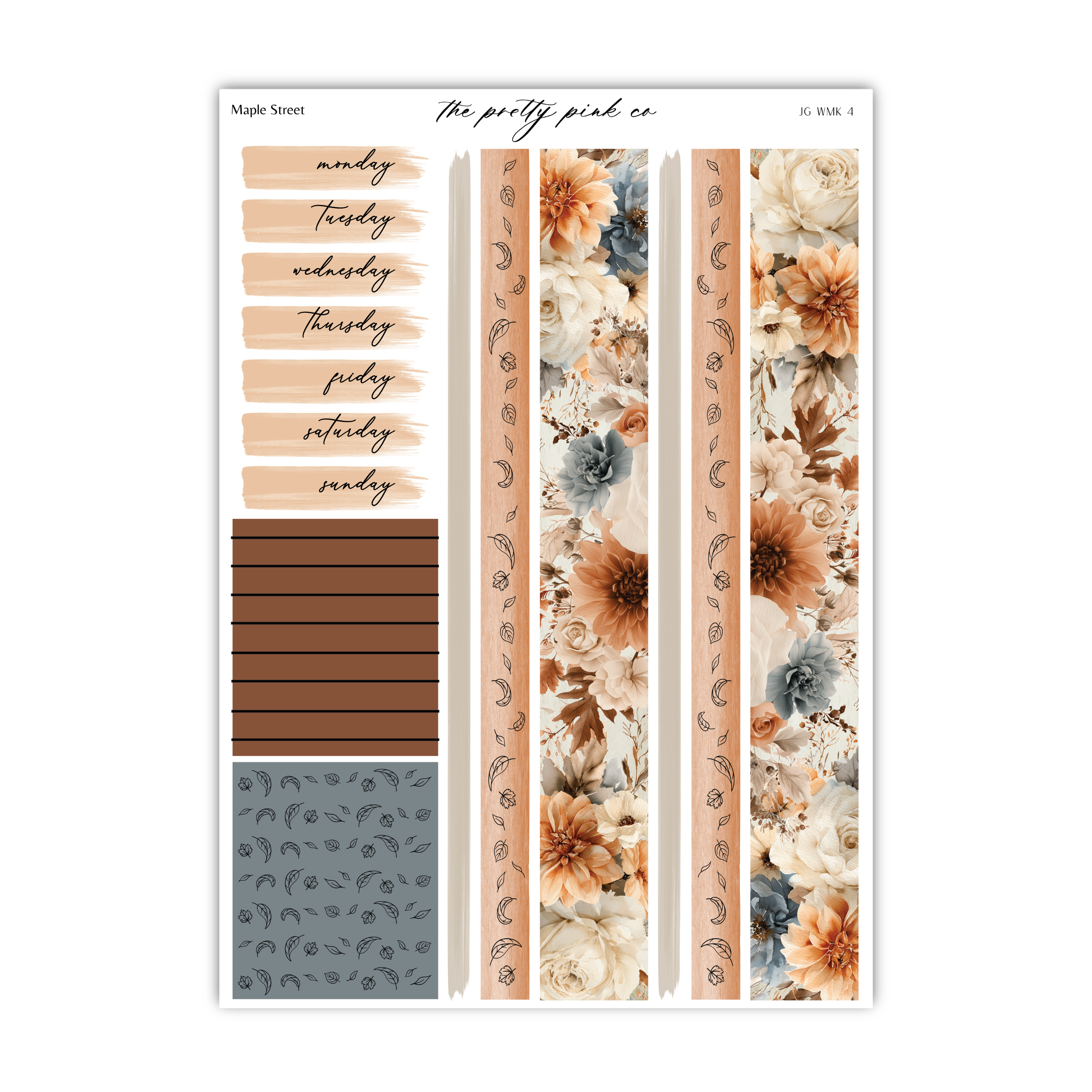 The image is a collection of design elements, including a floral pattern, a wooden strip, and a grid layout, all arranged in a visually appealing manner.