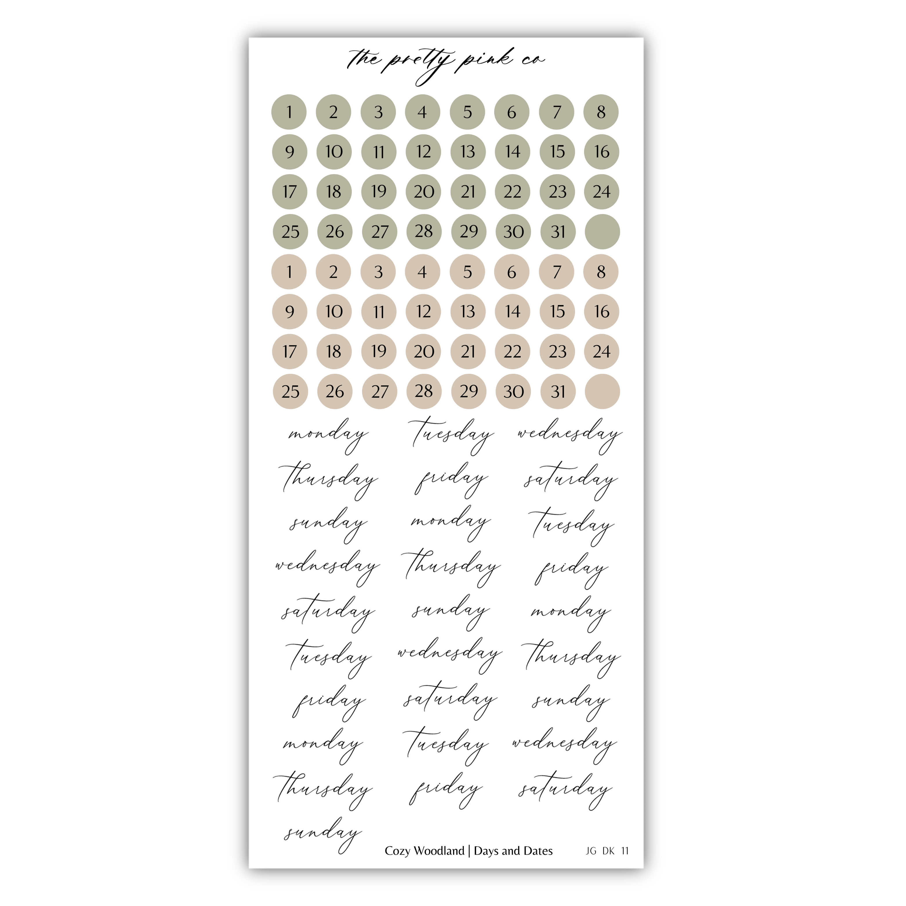The image is a calendar with a grid of numbers representing days of the week, and a separate section with handwritten text representing days of the week.