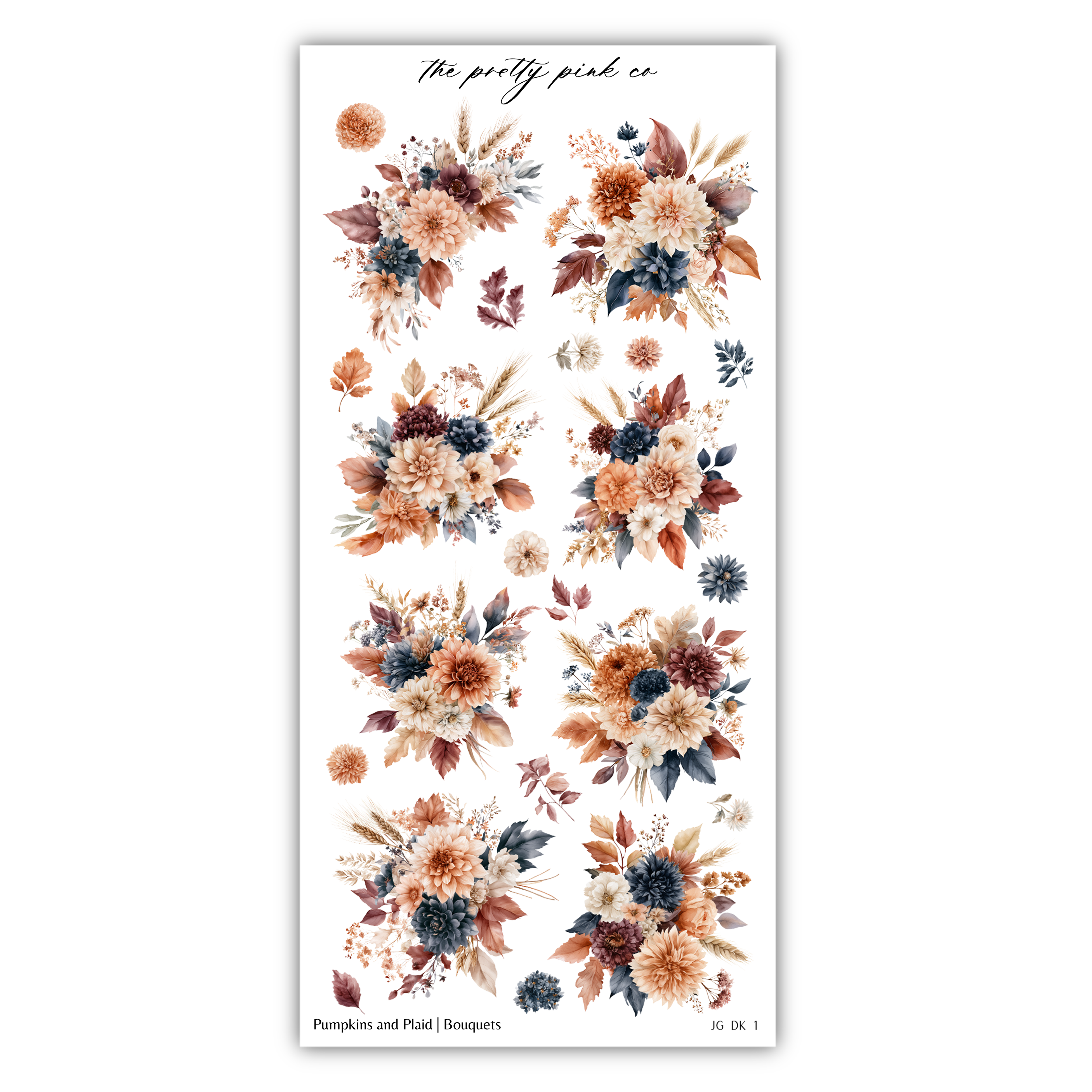 a collection of floral arrangements, including pumpkins and plant bouquets, with various colors and textures.