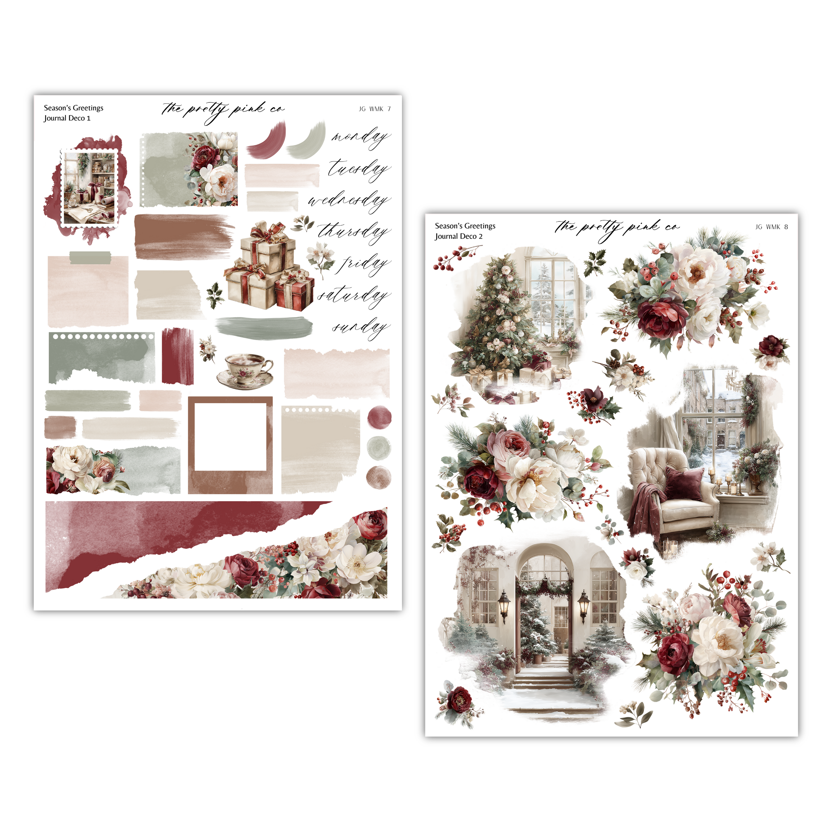 a collage of various holiday-themed images, including a Christmas tree, a fireplace, and floral arrangements. The collage is divided into two sections, with the left side featuring a larger image and the right side having a smaller image. The collage includes a variety of colors, such as red, green, and white, and the overall composition appears to be a festive and holiday-inspired design.