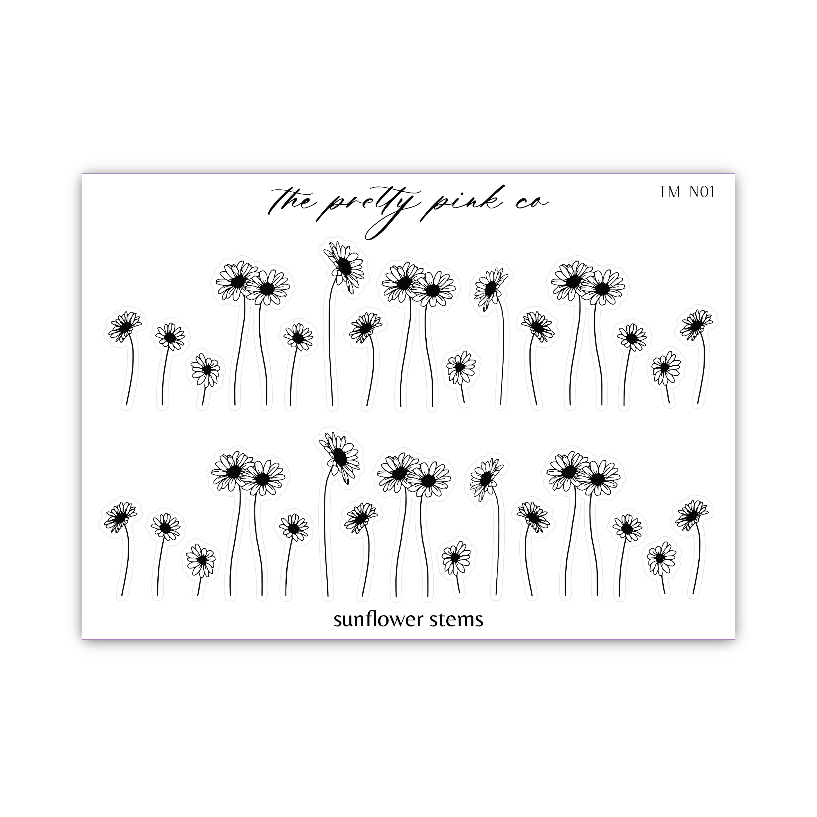 a sheet of stickers with the words sunflower stems