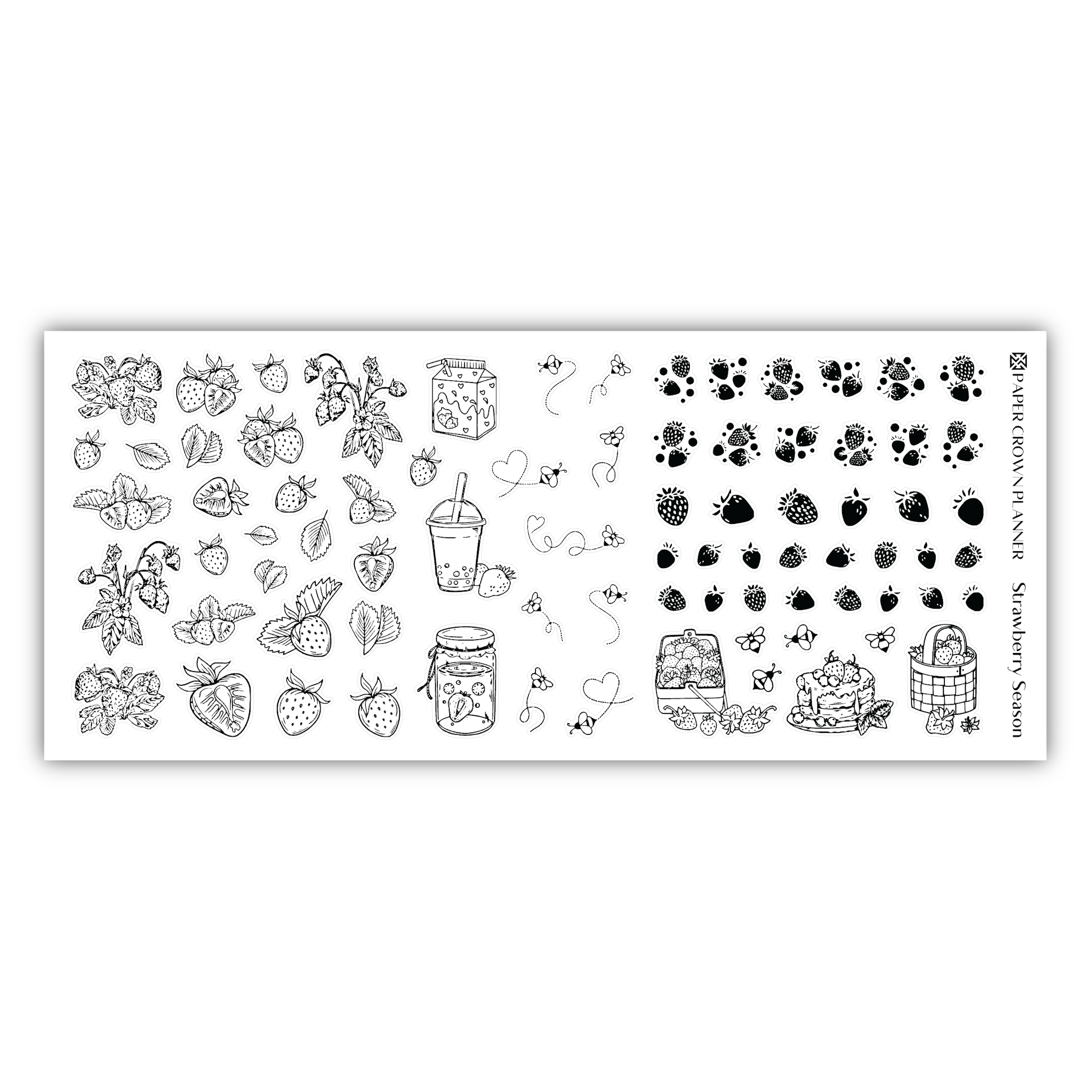 a sheet of clear stamps with black and white images