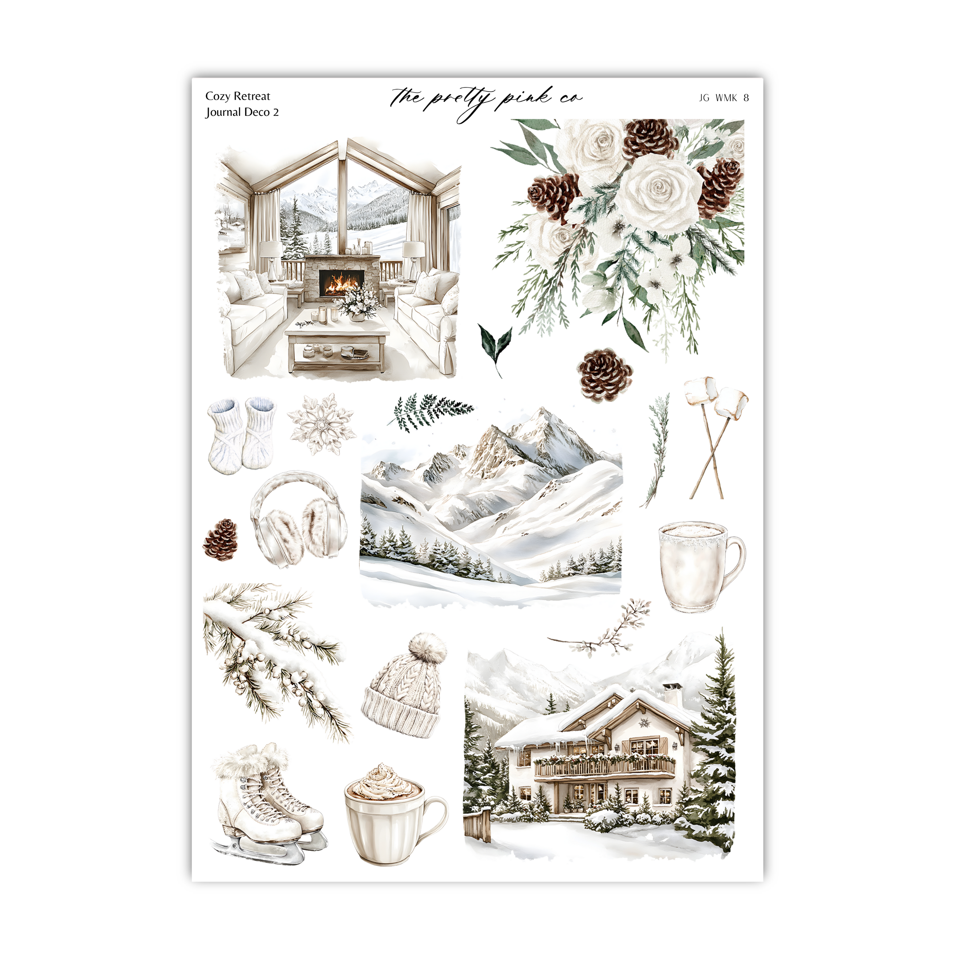 a sheet of stickers with winter scenes