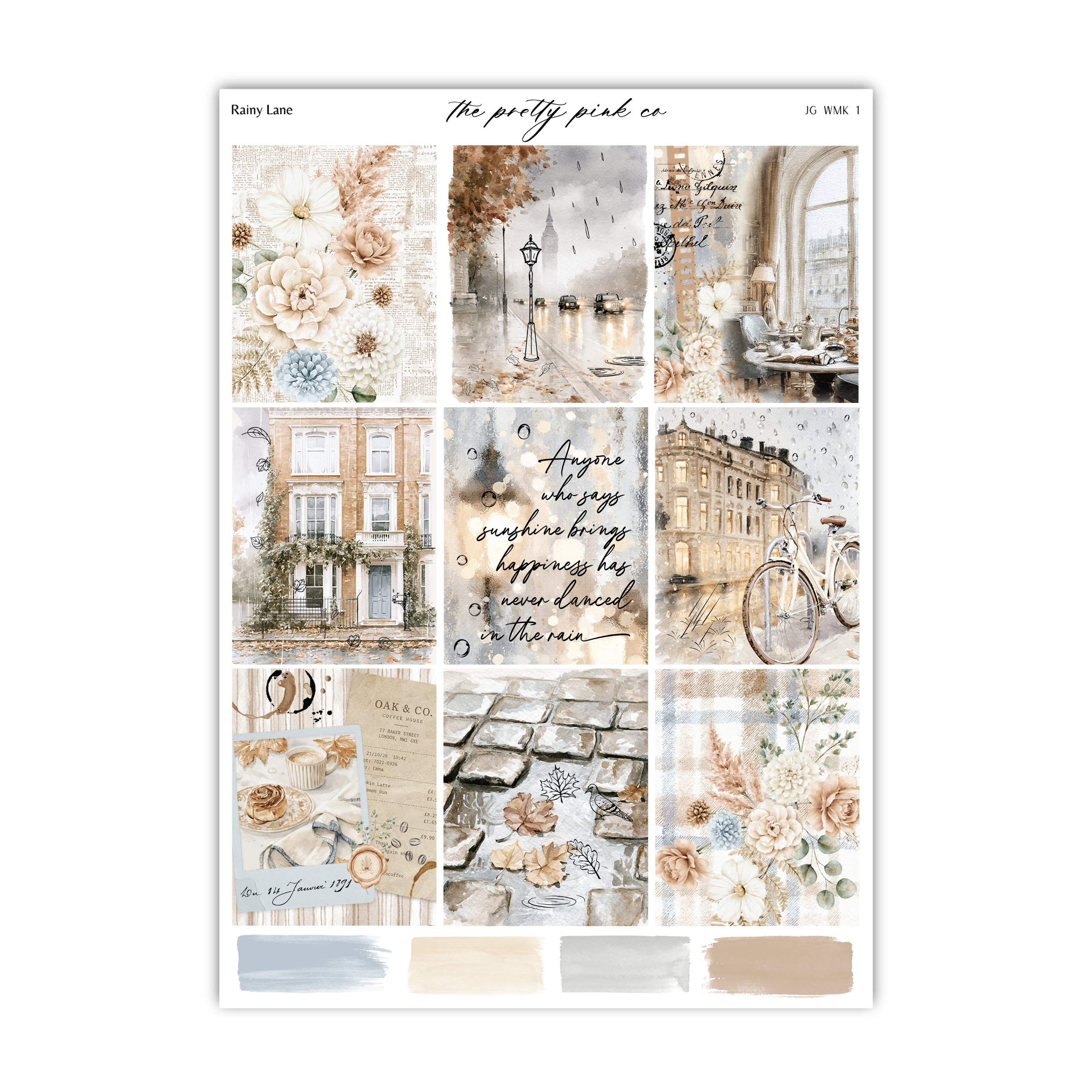 The image is a collage of various artistic and decorative elements, including floral patterns, architectural details, and text.