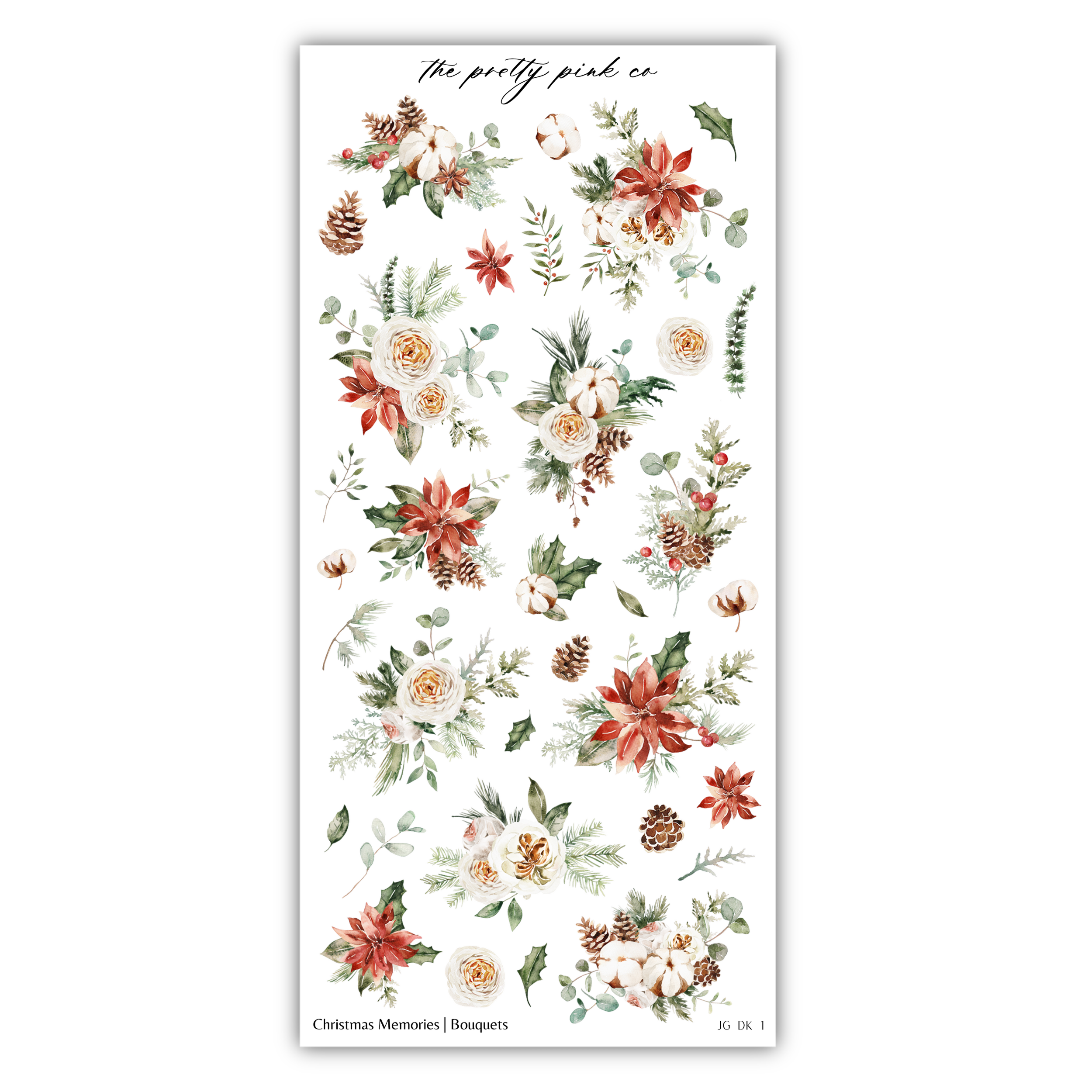 a sticker with flowers and pine cones on it