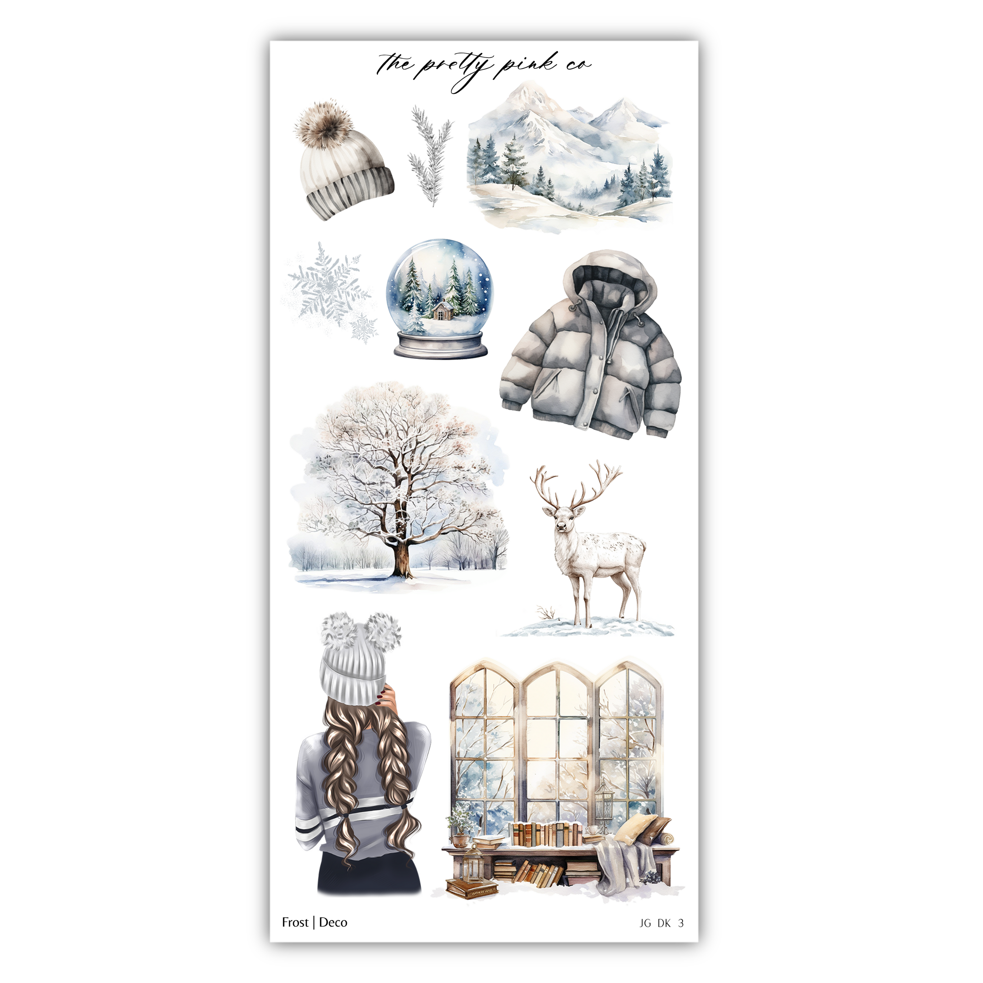 a sheet of stickers with a winter scene