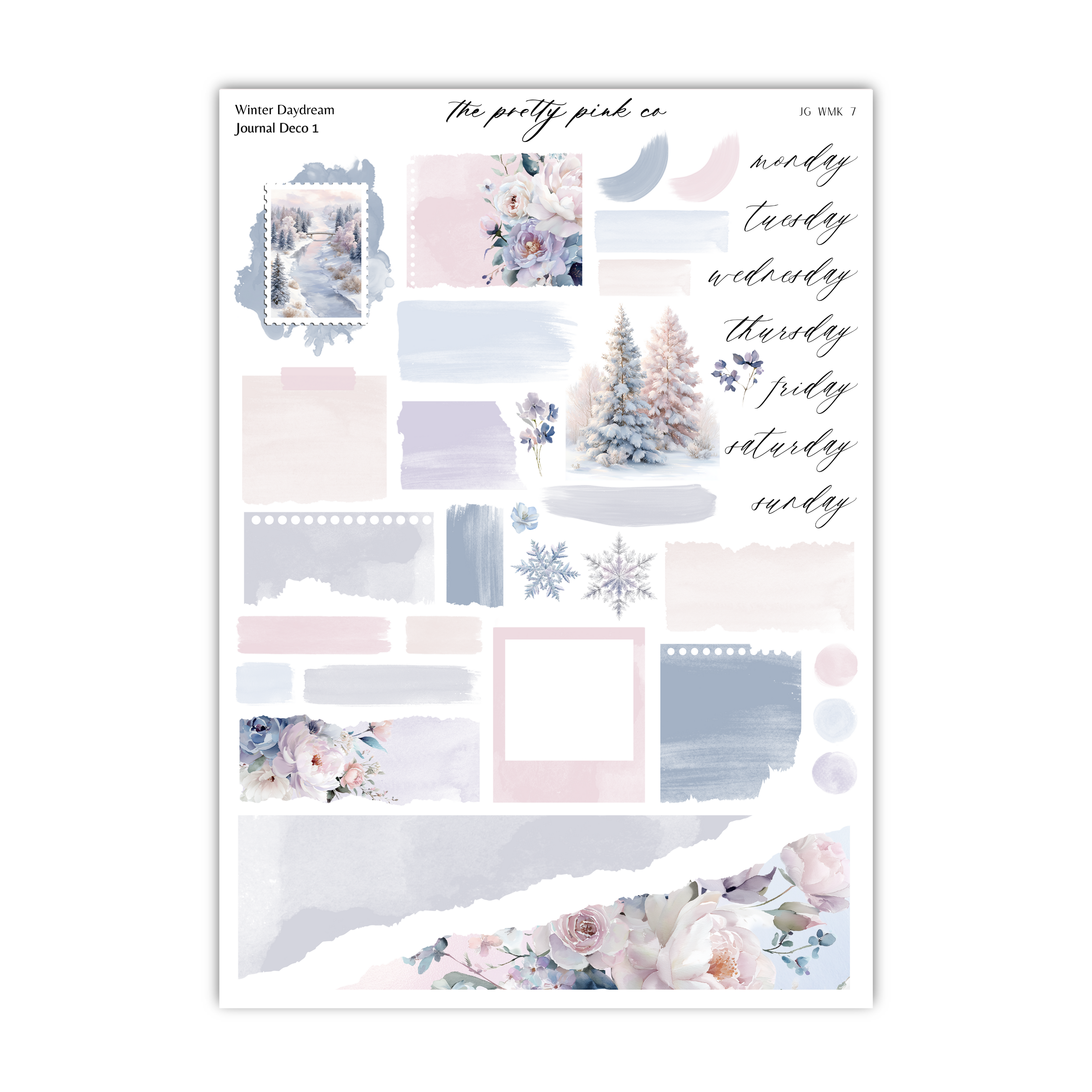 The image is a collage of various winter-themed elements, including snowflakes, flowers, and trees, arranged in a visually appealing manner.